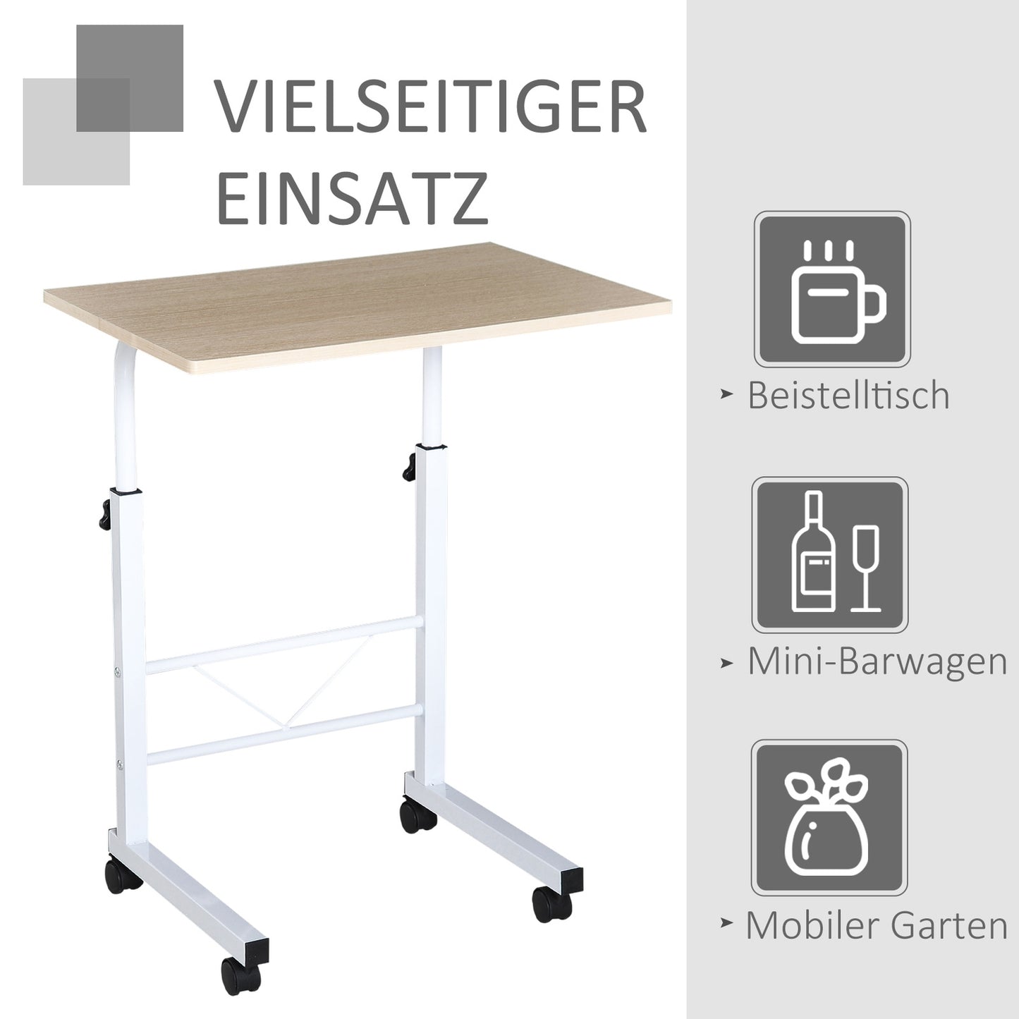 Adjustable side table with wheels - Multicolor chipboard