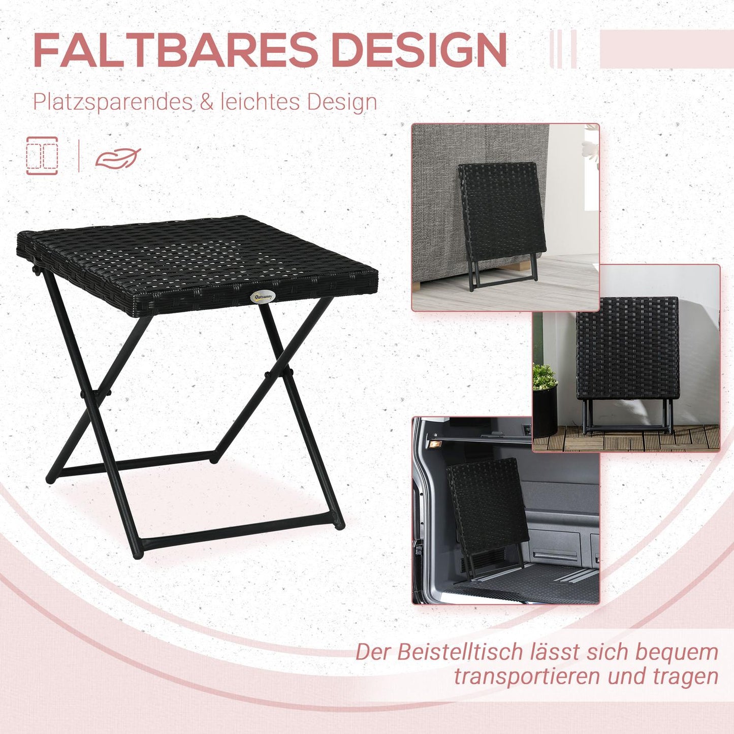 Folding side table in poly rattan - Black, 40 x 40 cm