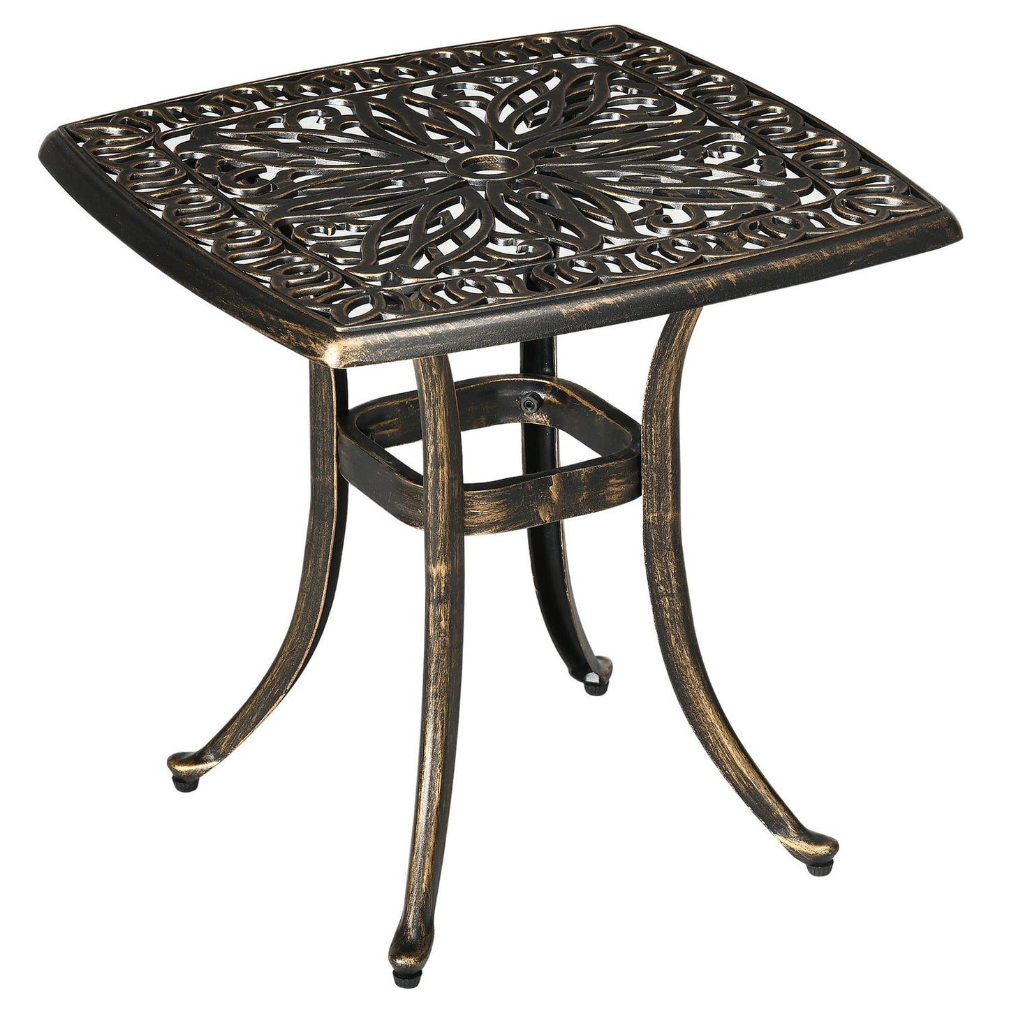 Patio side table with umbrella hole, aluminium, bronze