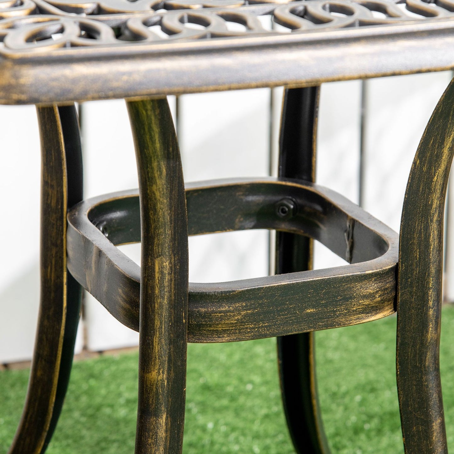 Patio side table with umbrella hole, aluminium, bronze