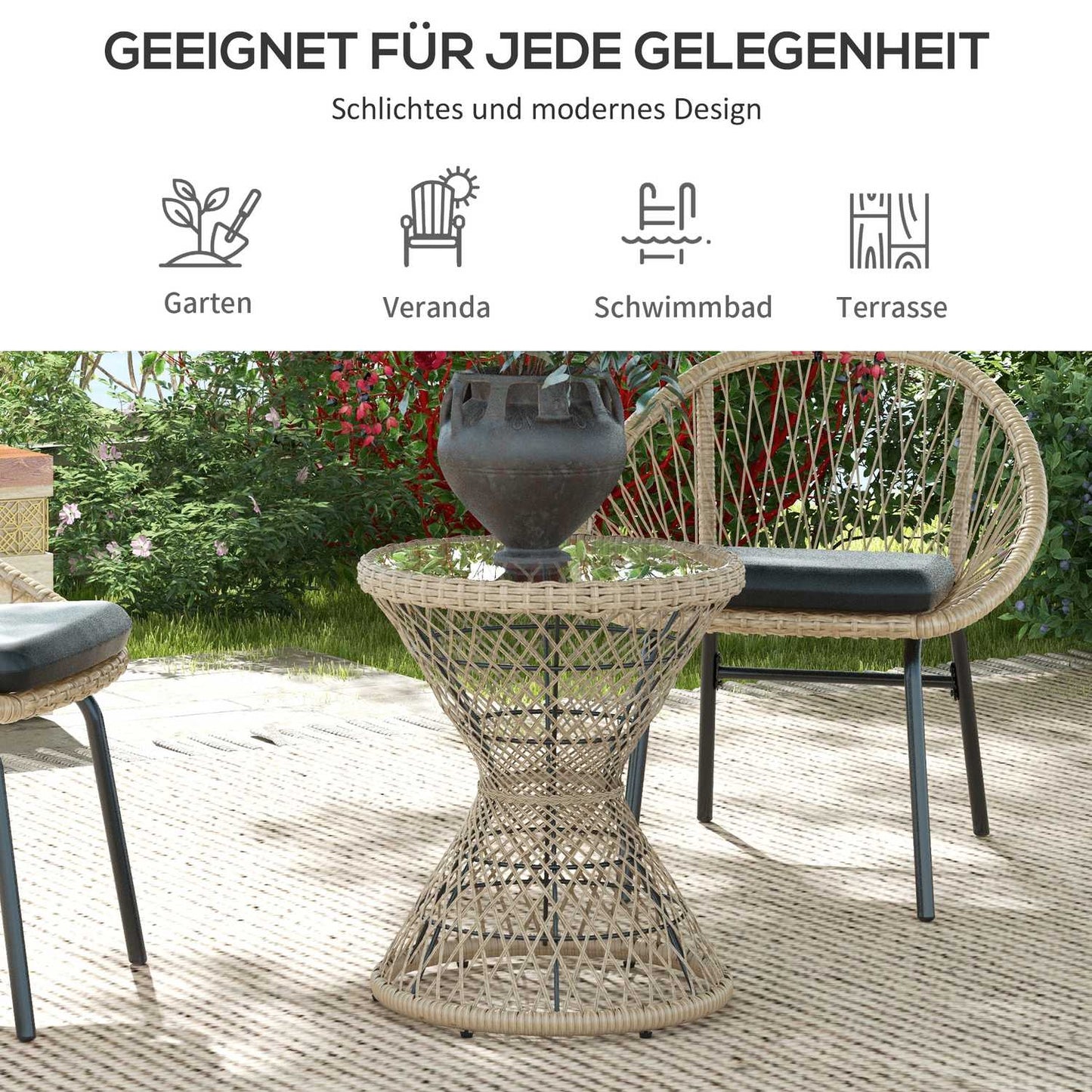 Rattan side table with UV protection, 45x45cm Boho Design