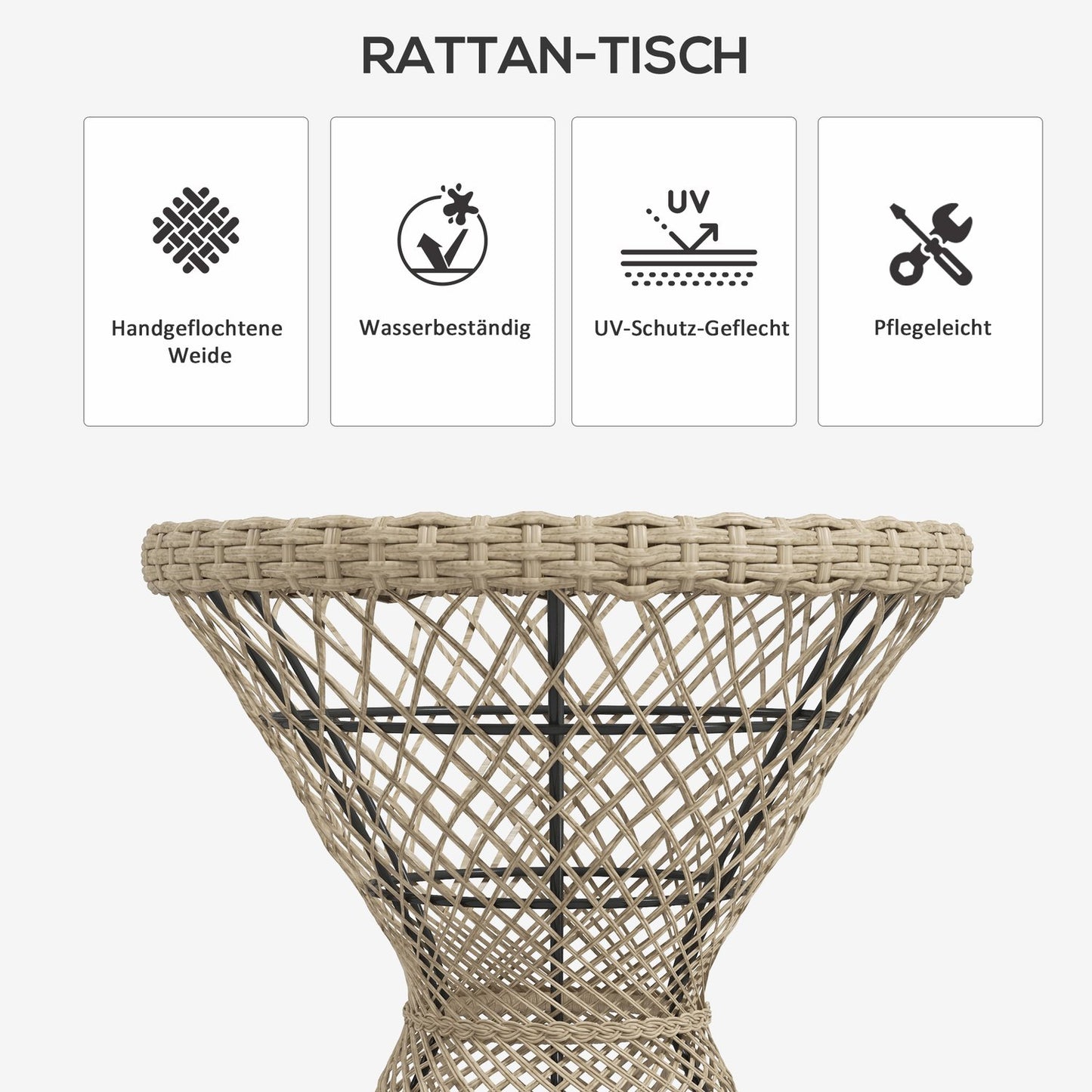 Rattan side table with UV protection, 45x45cm Boho Design
