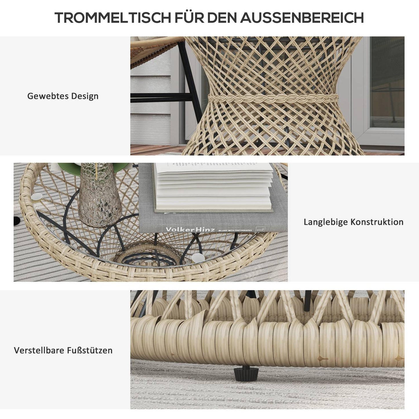 Rattan side table with UV protection, 45x45cm Boho Design