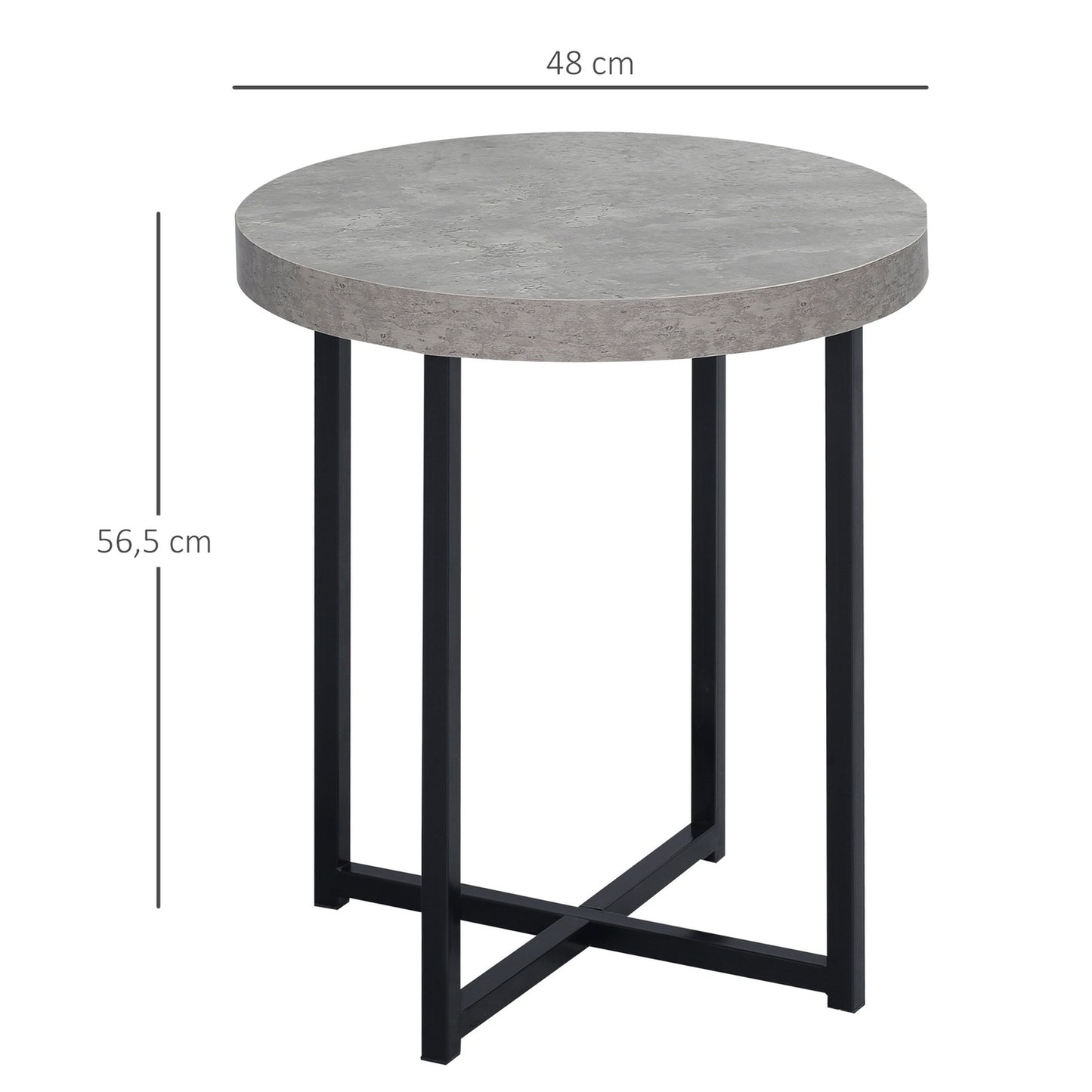 Round side table in concrete look with open shelf, gray MDF