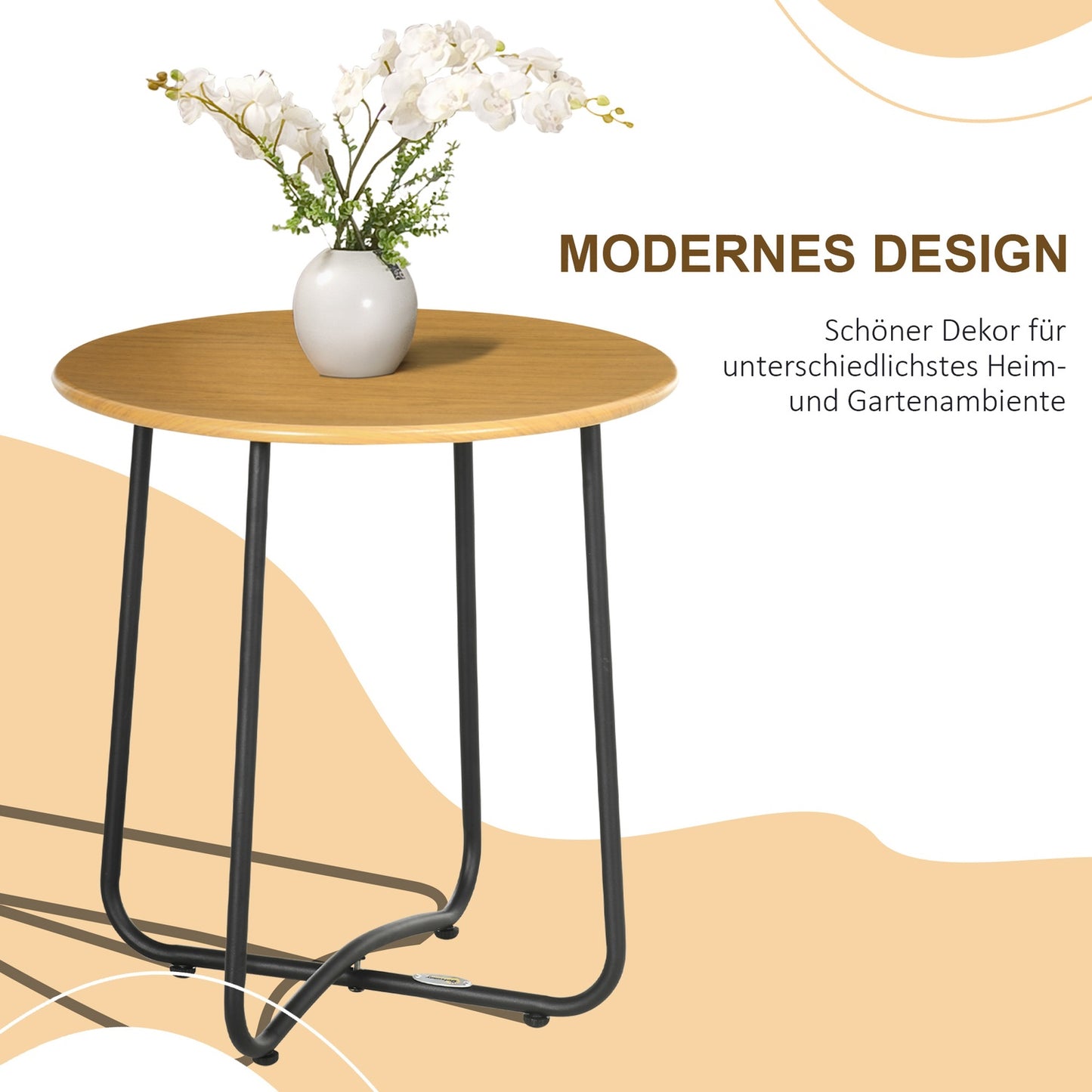 Round side table in wood look - steel plate, 48x48x51cm