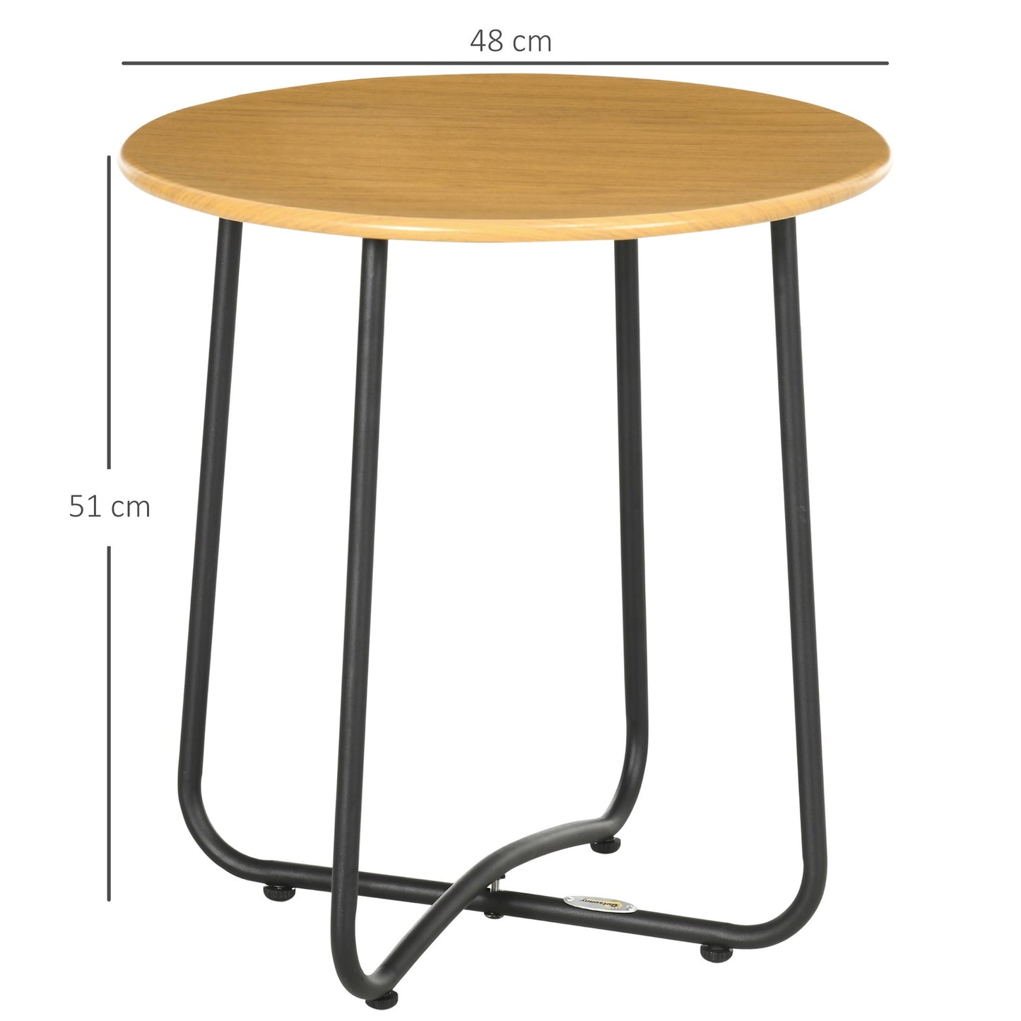 Round side table in wood look - steel plate, 48x48x51cm