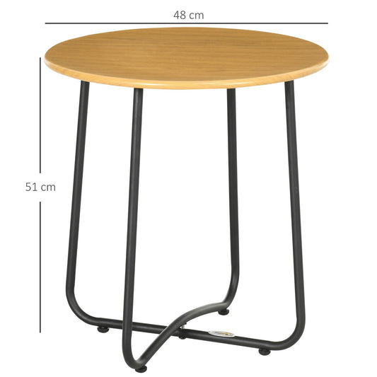 Round side table in wood look - steel plate, 48x48x51cm