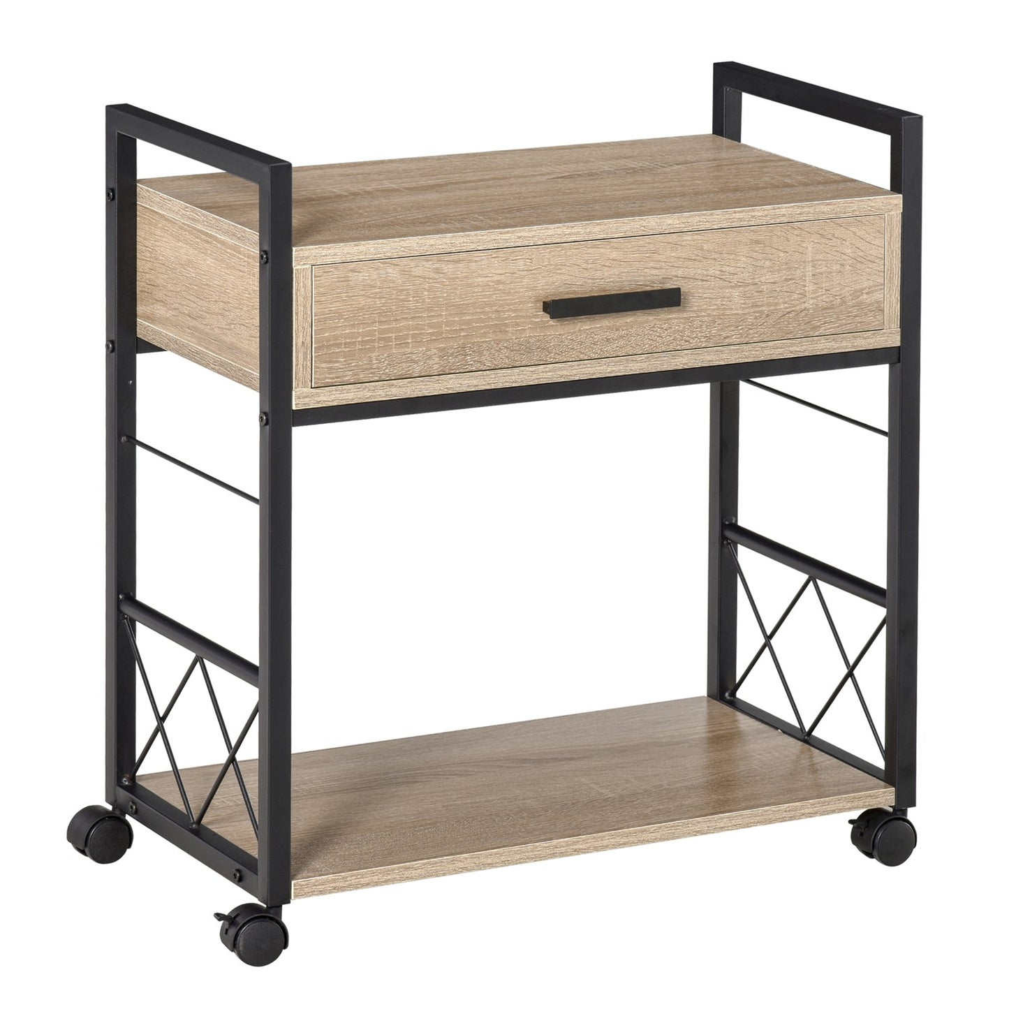 Kitchen serving trolley with wheels, drawer, shelf, 60x30x65 Cm