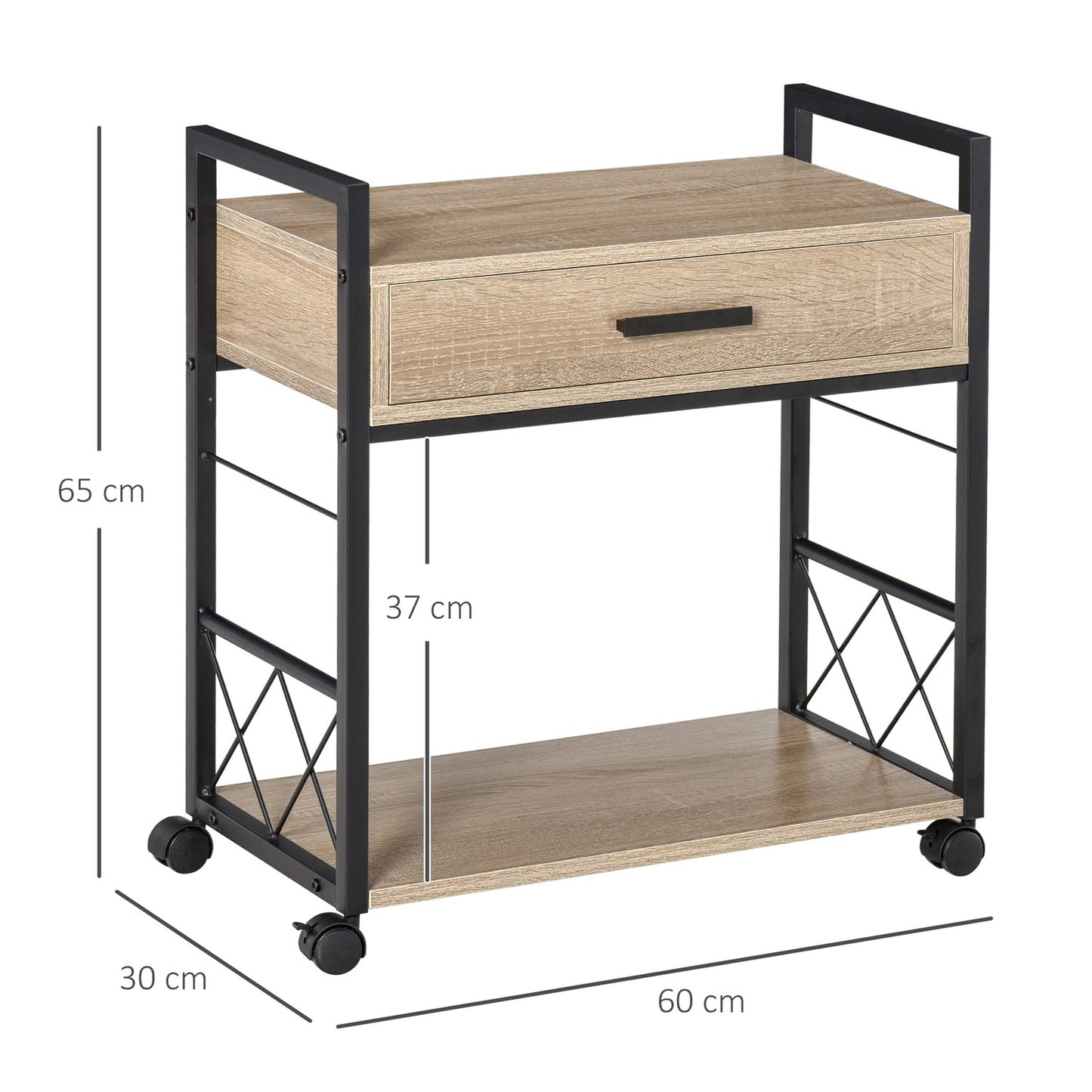 Kitchen serving trolley with wheels, drawer, shelf, 60x30x65 Cm