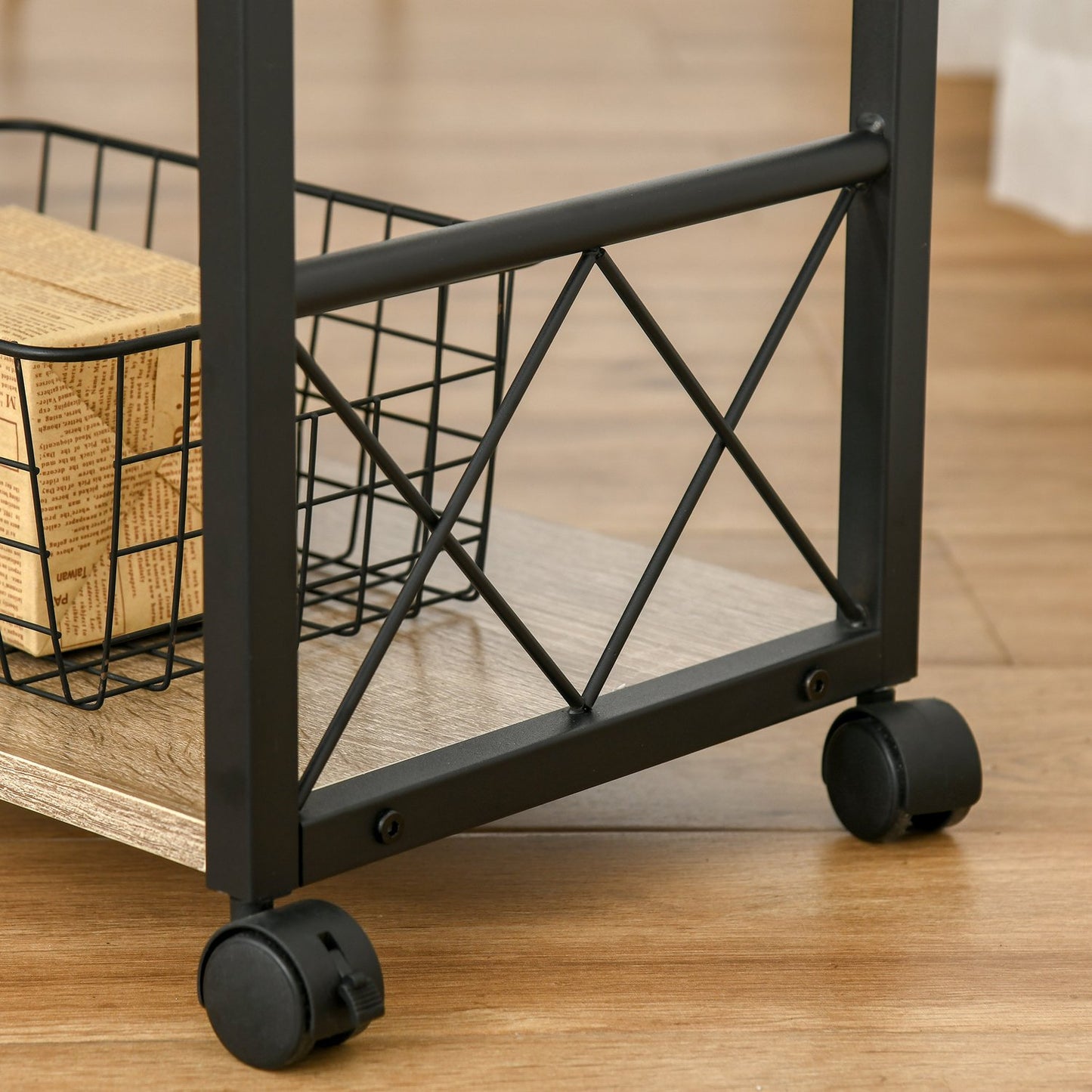 Kitchen serving trolley with wheels, drawer, shelf, 60x30x65 Cm