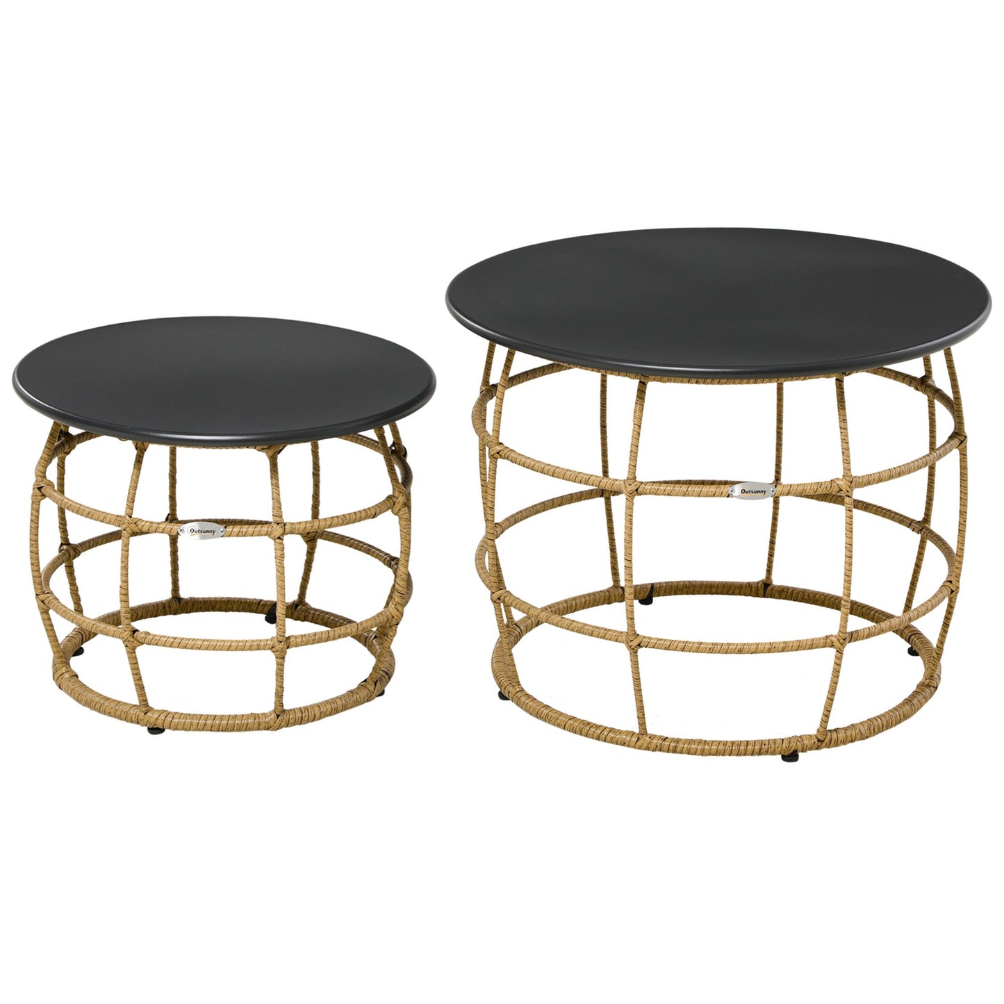 Set of 2 handwoven side tables, Ø46+Ø60 cm, sand finish