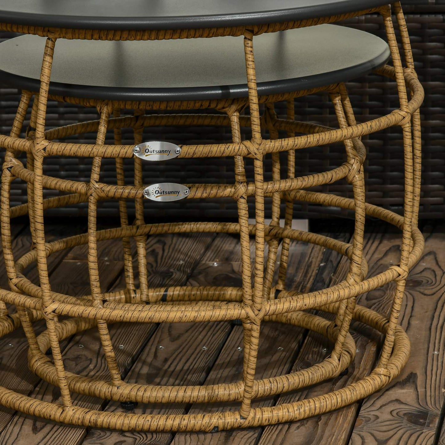 Set of 2 handwoven side tables, Ø46+Ø60 cm, sand finish