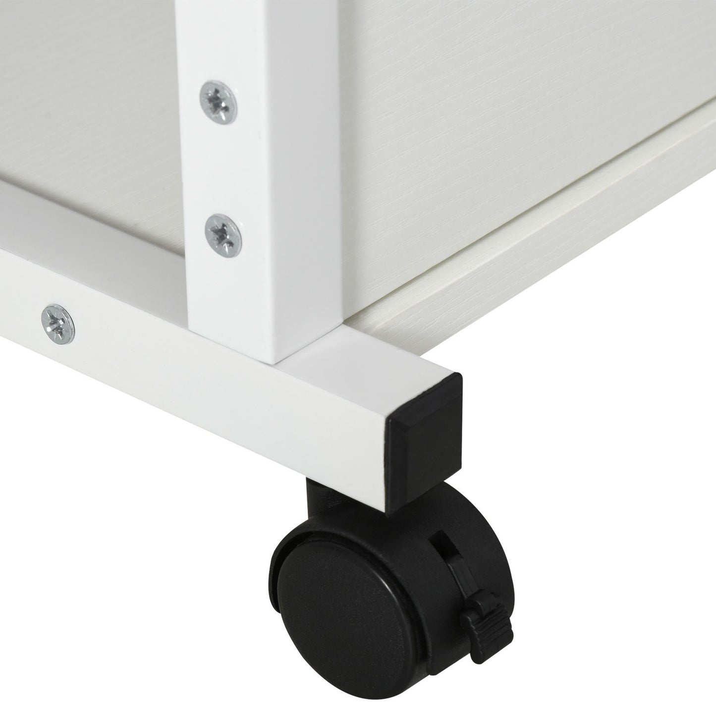 Height-adjustable side table with wheels, 2 shelves, white
