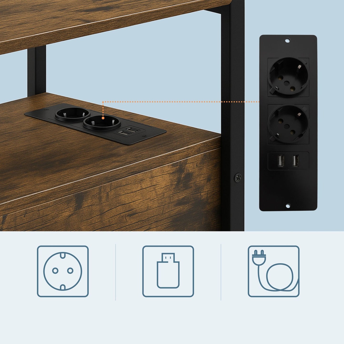 Side Table with Charging Ports, Drawers, and Shelves