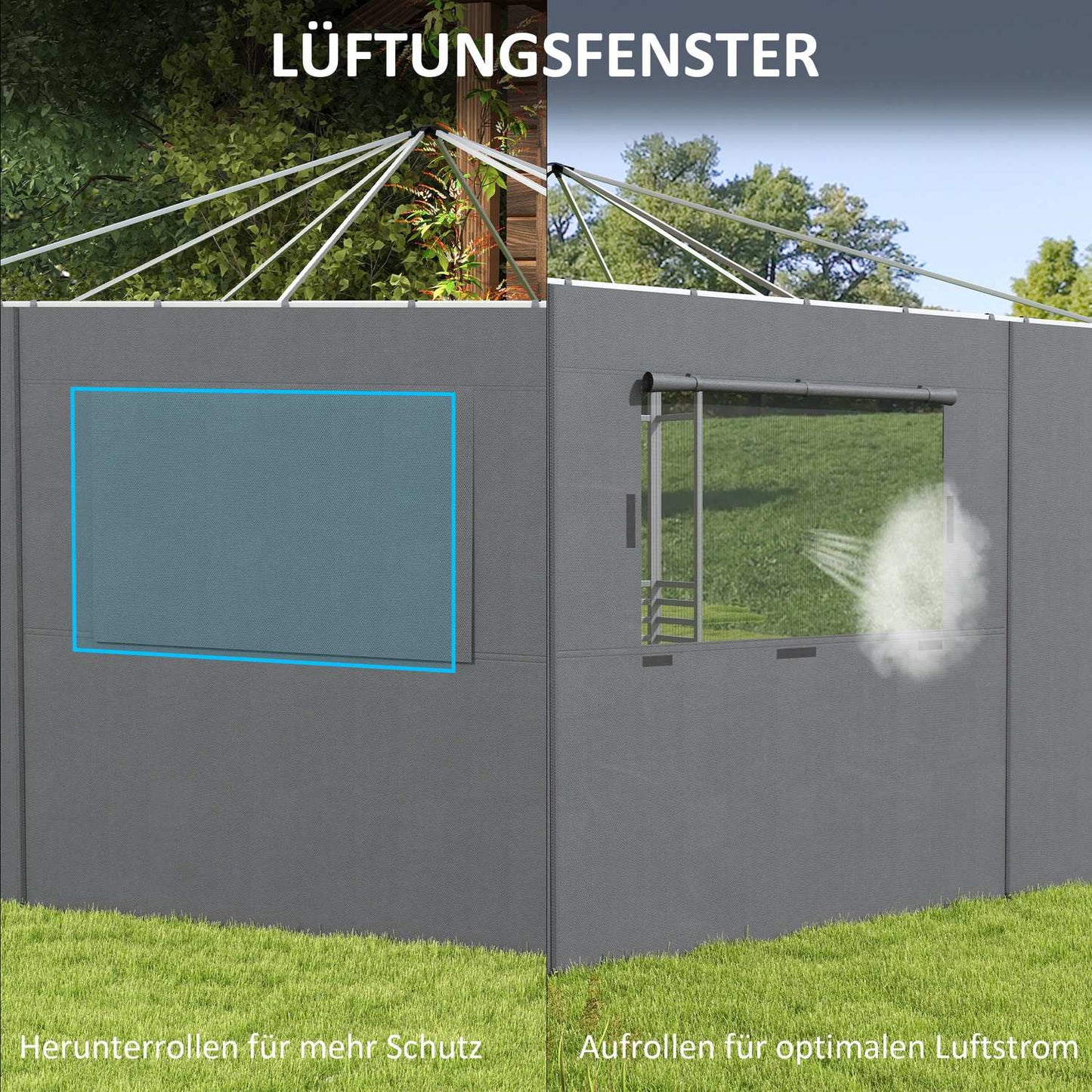 Gazebo side walls, mesh window, dark grey, 2.95x2.95M