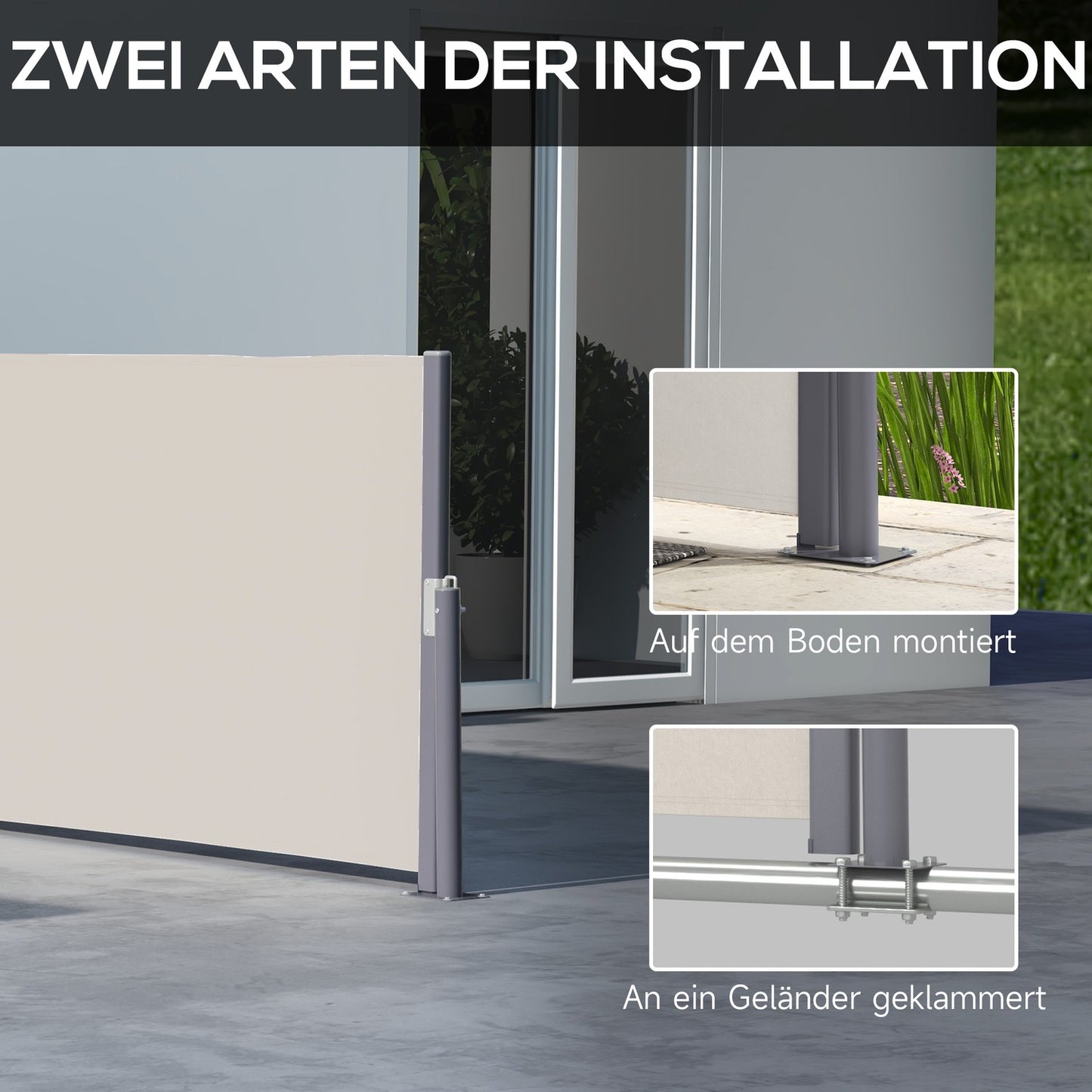Retractable light gray garden awning 300x100cm, UV & wind protection
