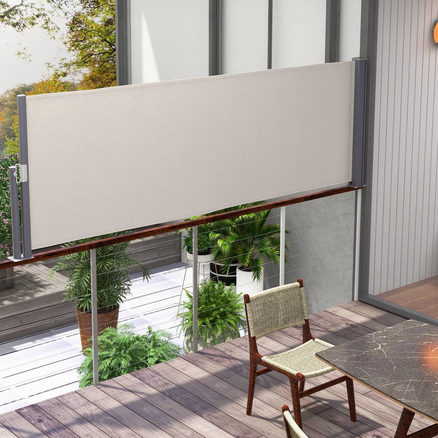 Retractable light gray garden awning 300x100cm, UV & wind protection