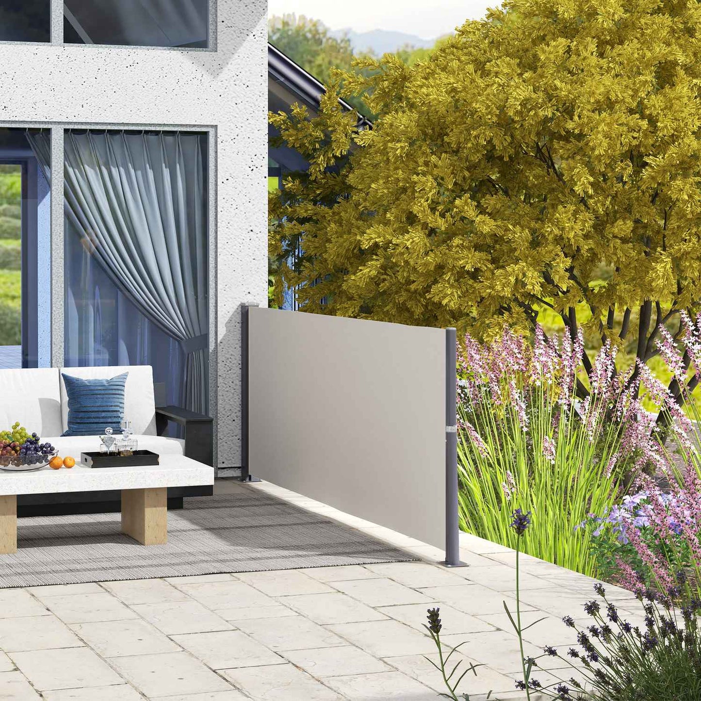 Retractable light gray garden awning 300x100cm, UV & wind protection