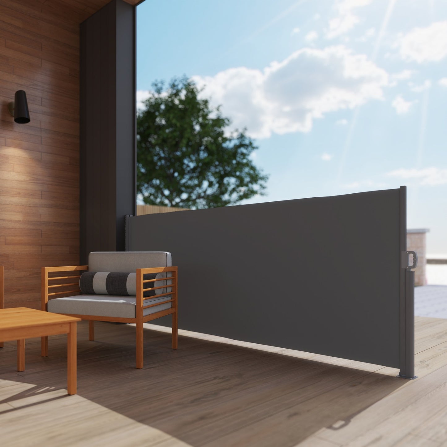 Dark gray extendable side awning, 300x140cm Privacy Screen
