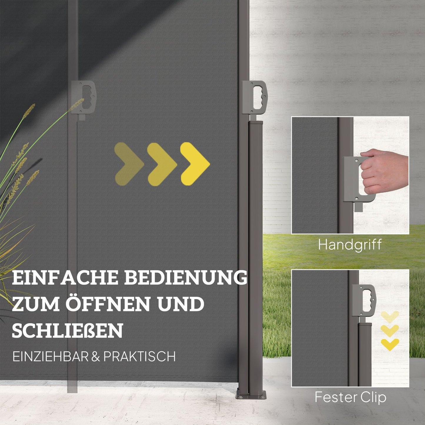 Outdoor Privacy Screen, retractable awning, dark grey, 300x180 cm