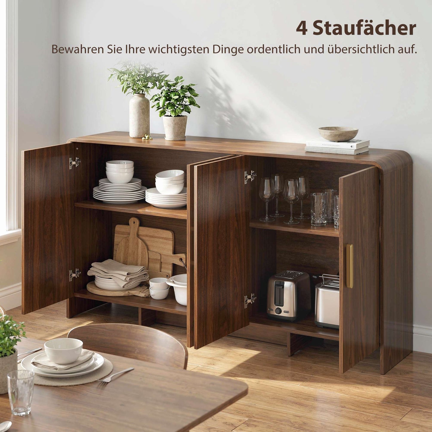Sideboard Buffet 152 cm, Soft-Close Doors, Walnut Finish