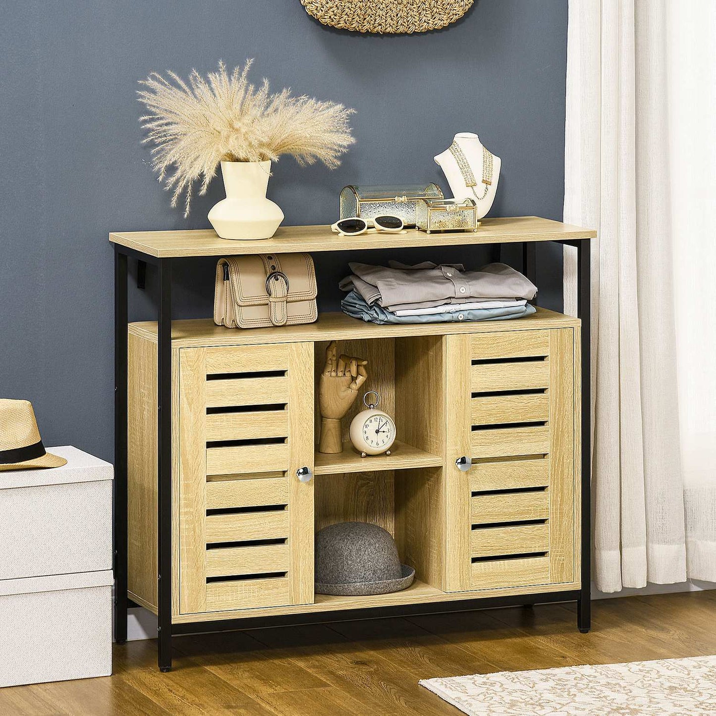 Sideboard, 2 doors & shelves, Steel frame
