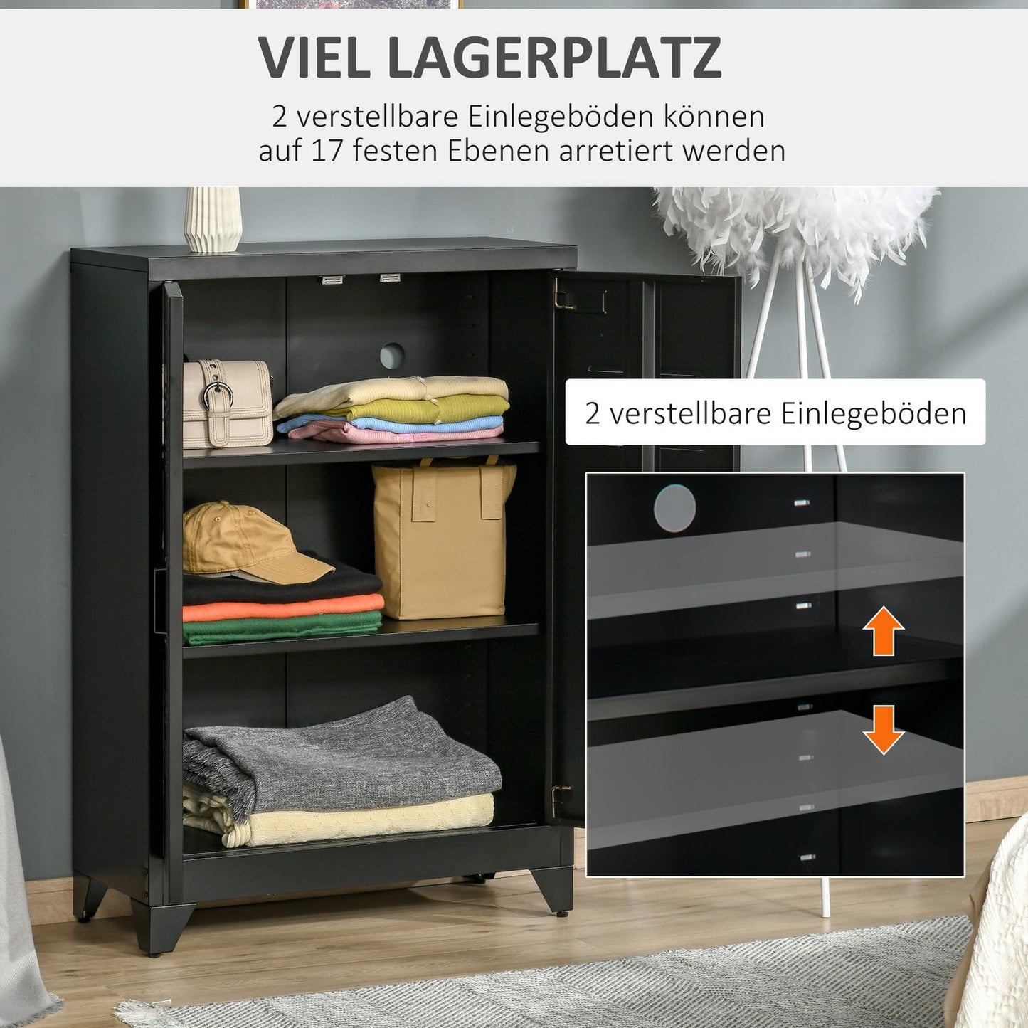 Black ribbed sideboards with shelves, 75x33x110 cm
