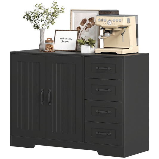 Sideboard, Modern Style, 4 Drawers, 1 Cabinet, Black