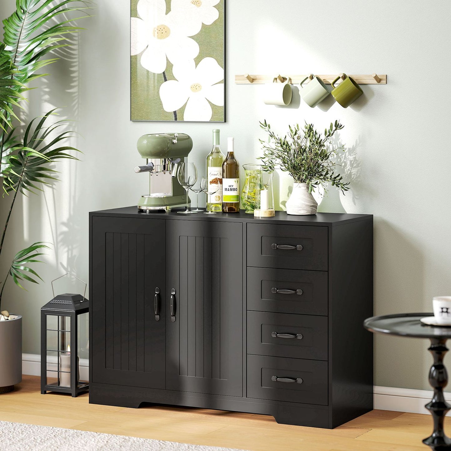 Sideboard, Modern Style, 4 Drawers, 1 Cabinet, Black