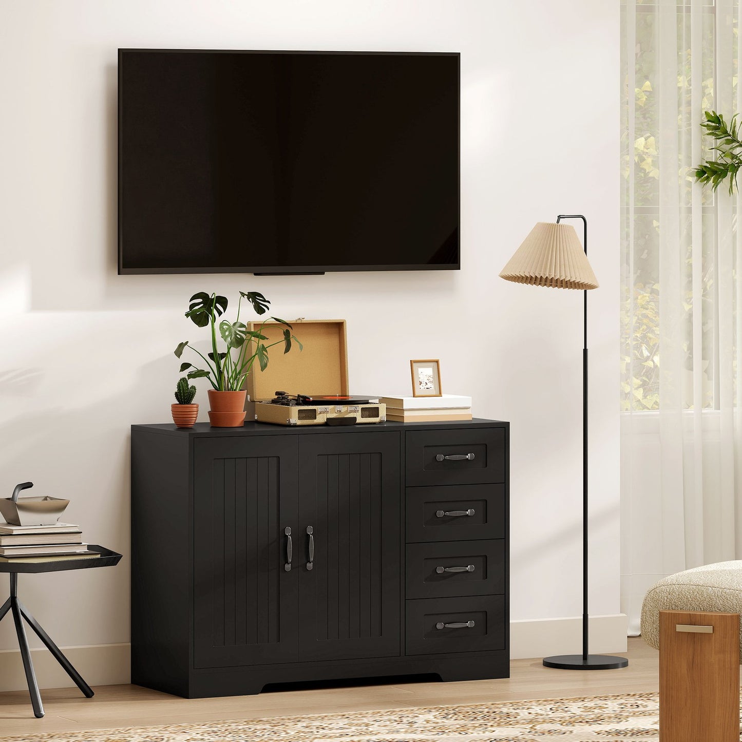 Sideboard, Modern Style, 4 Drawers, 1 Cabinet, Black