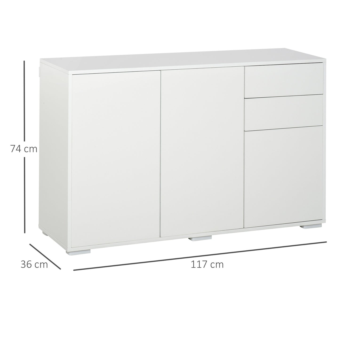 White sideboard chest of drawers with 2 drawers & 3 doors
