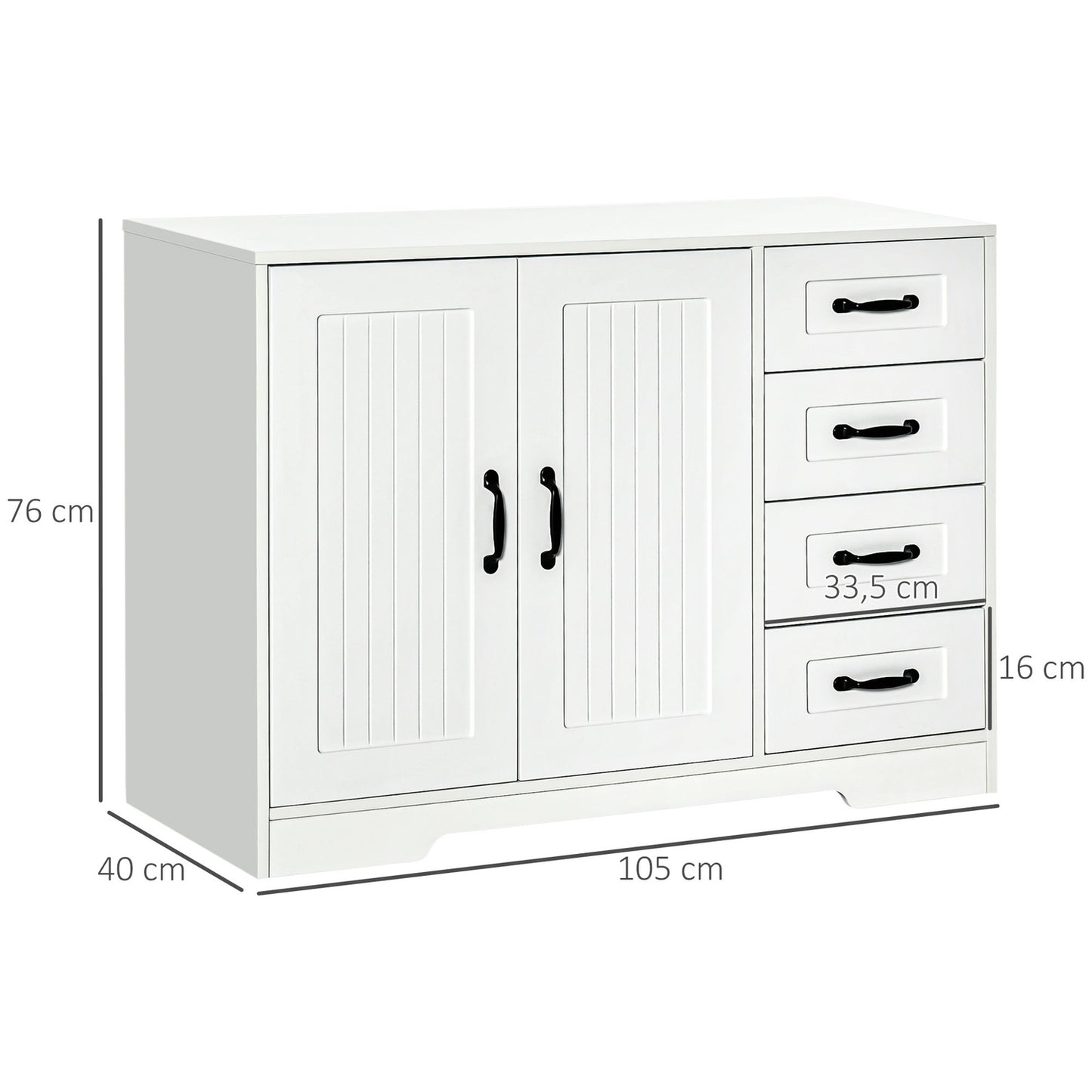 White sideboard - 4 drawers & adjustable shelf