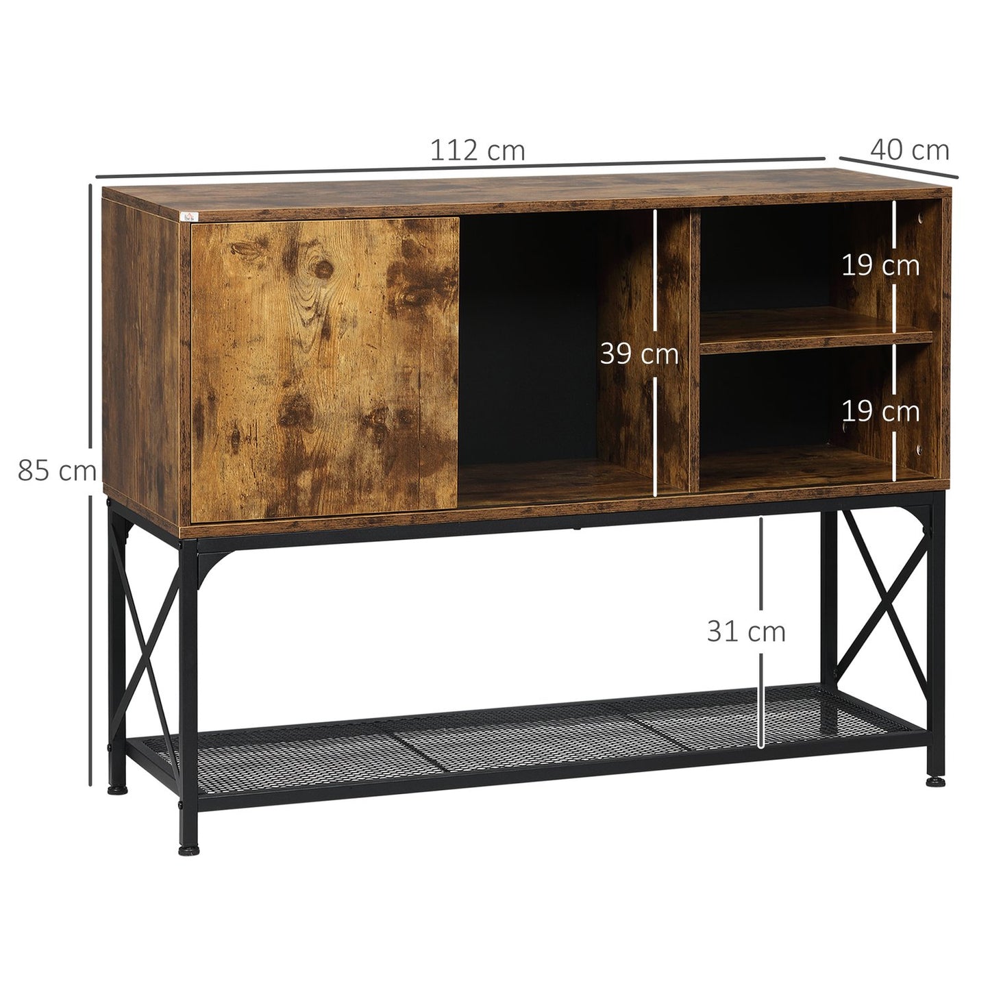 Rustic brown sideboard, 6 shelves, industrial design