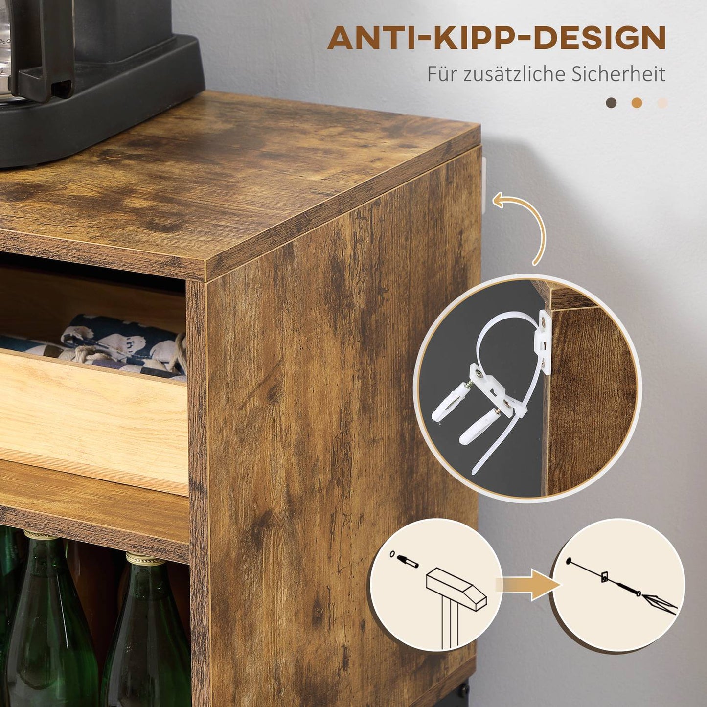 Rustic brown sideboard, 6 shelves, industrial design