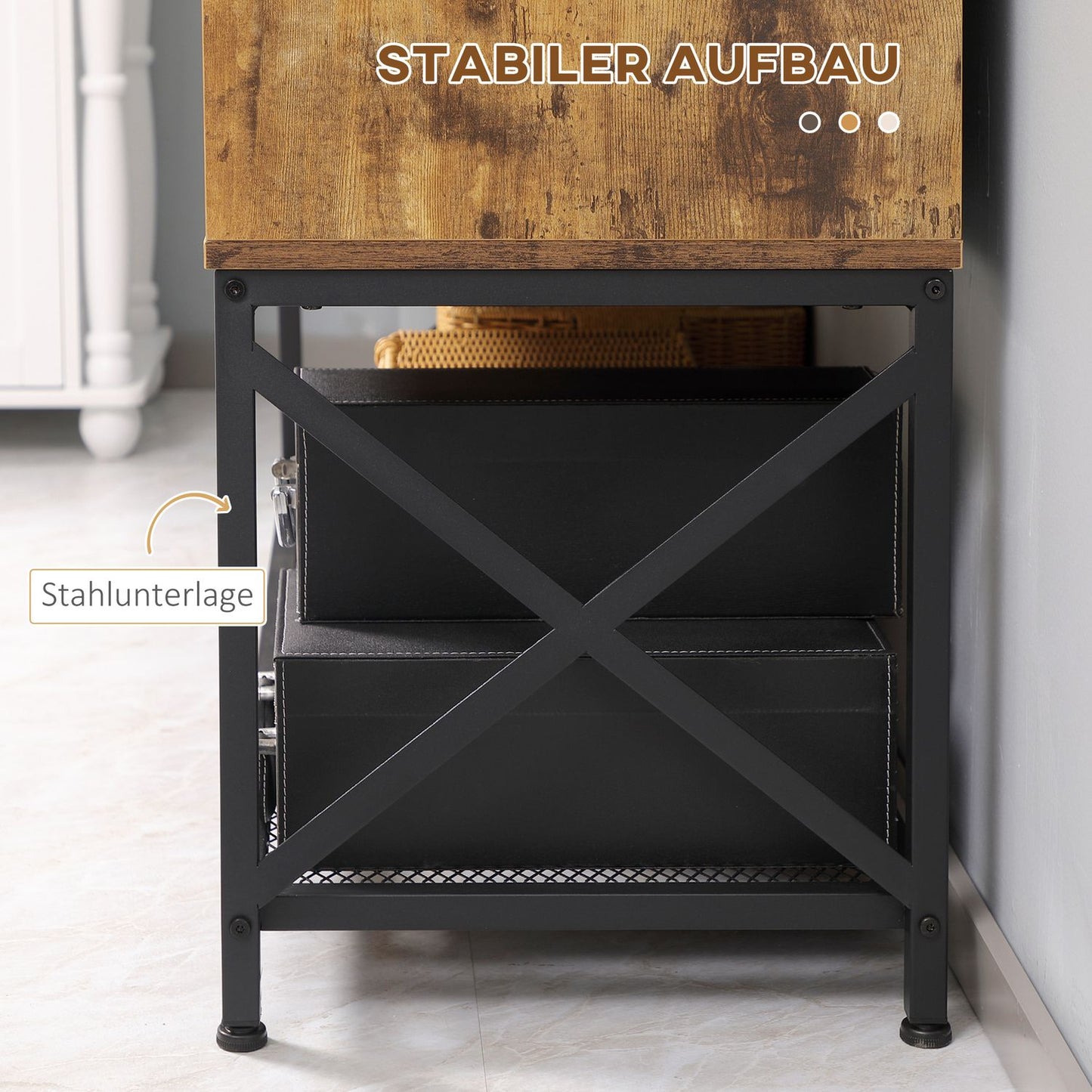 Rustic brown sideboard, 6 shelves, industrial design