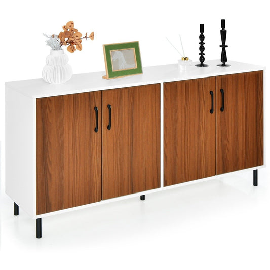 Sideboard chest of drawers with 4 doors sideboard cabinet wood 148 x 40 x 75.5 cm walnut