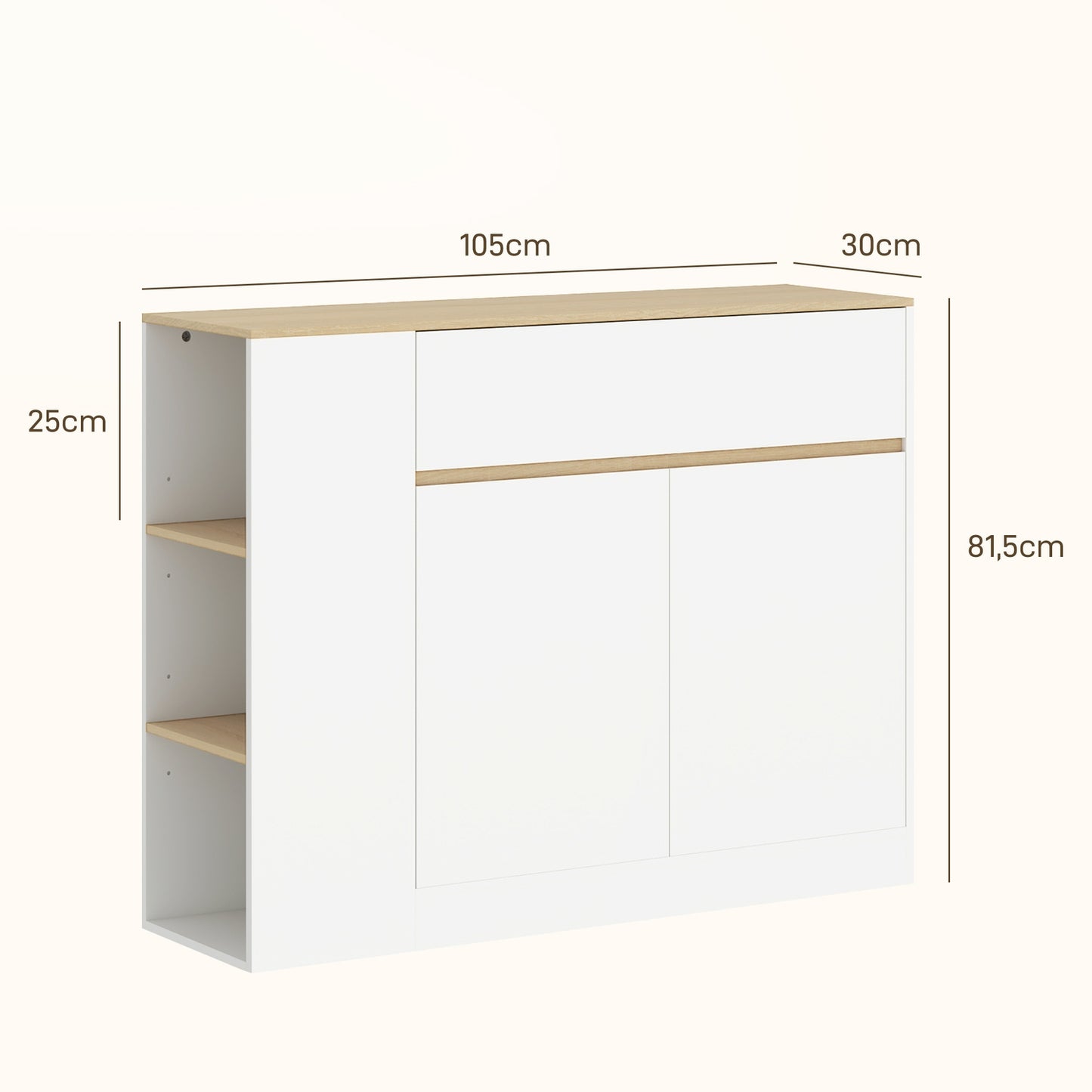 White kitchen cabinet with drawer and adjustable shelf