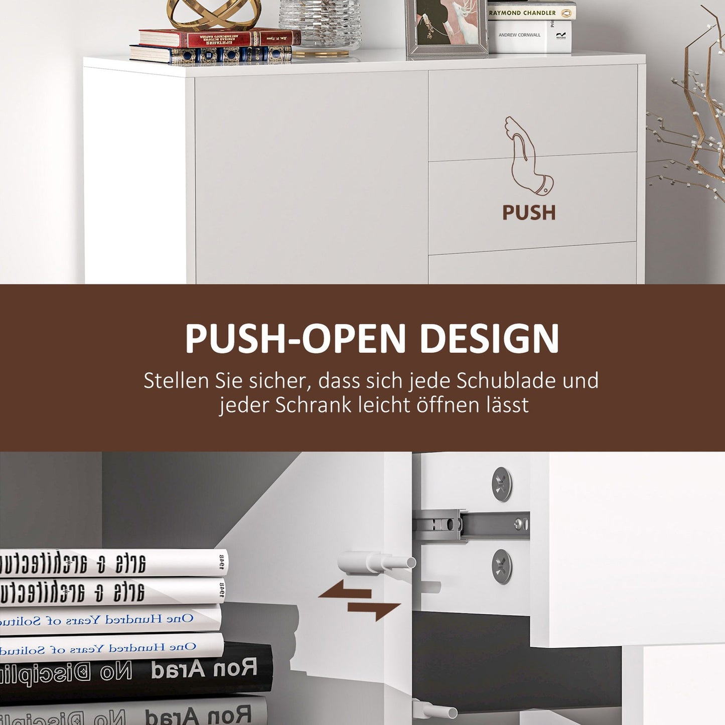 White storage sideboard - Adjustable shelf & drawer, 79x36x75 cm