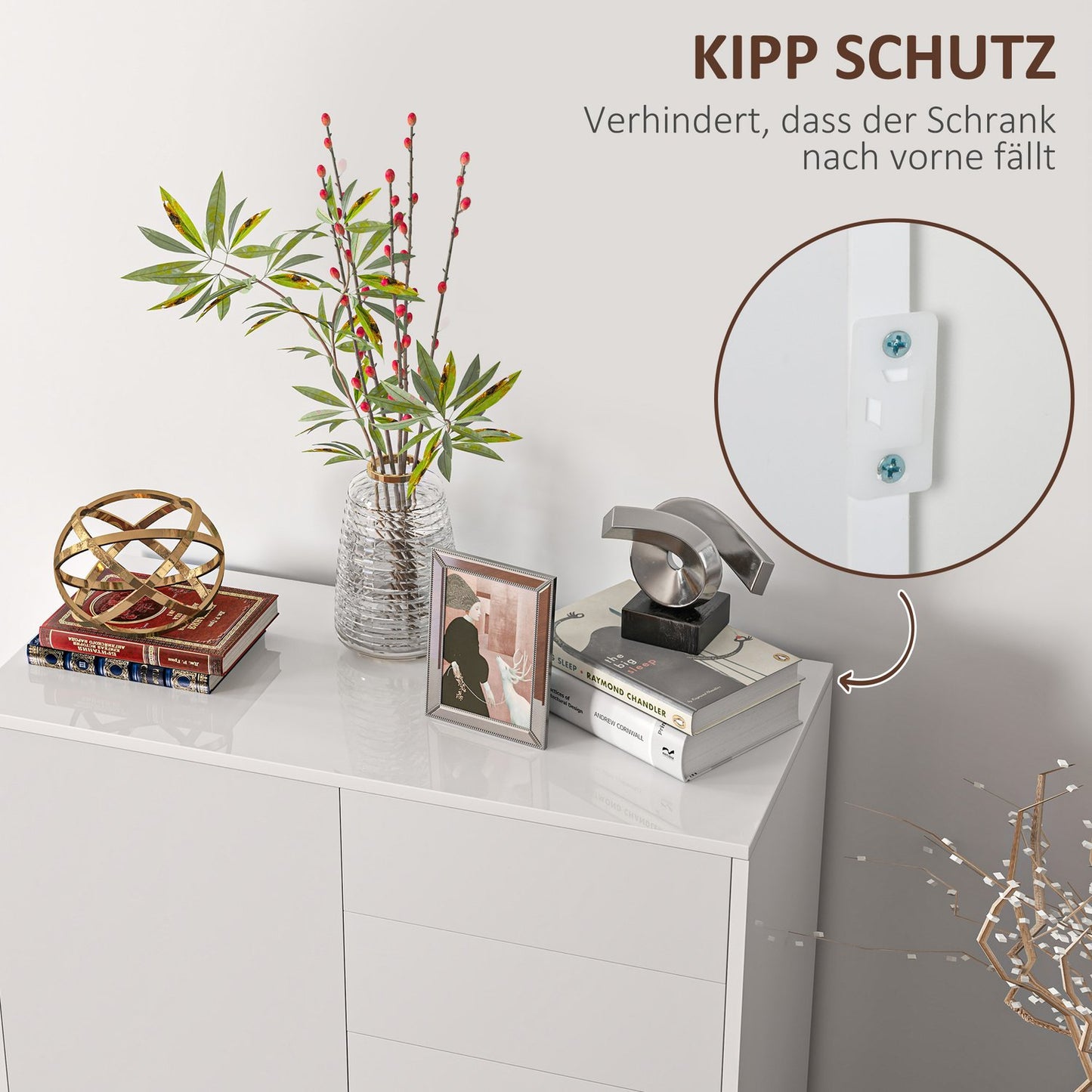 White storage sideboard - Adjustable shelf & drawer, 79x36x75 cm