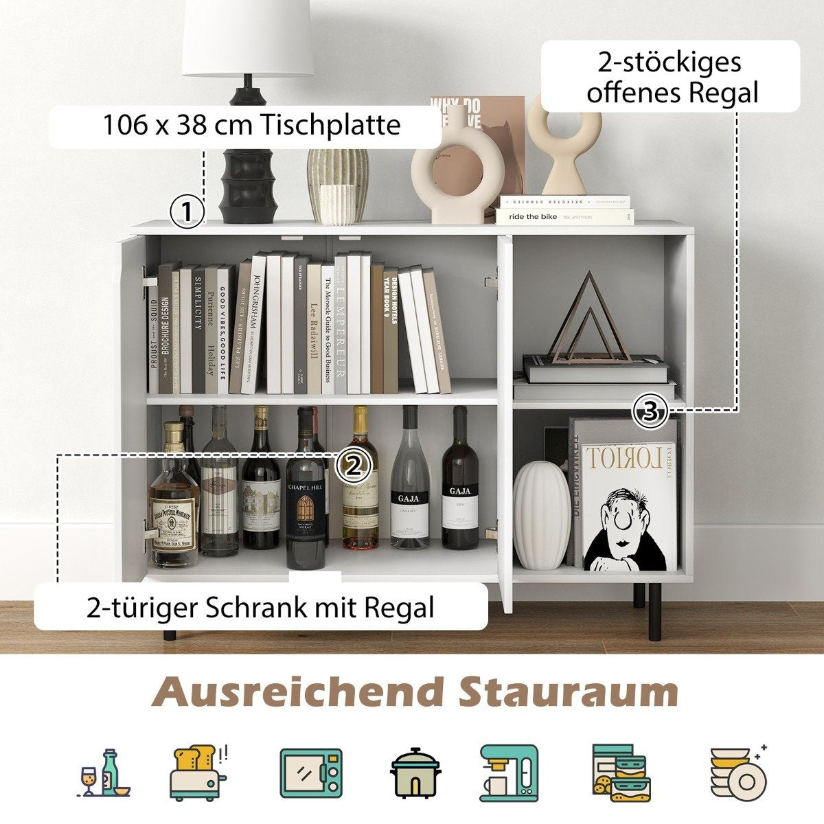 Sideboard with 2 Doors & Adjustable Shelves Modern Kitchen Cabinet Buffet Cabinet