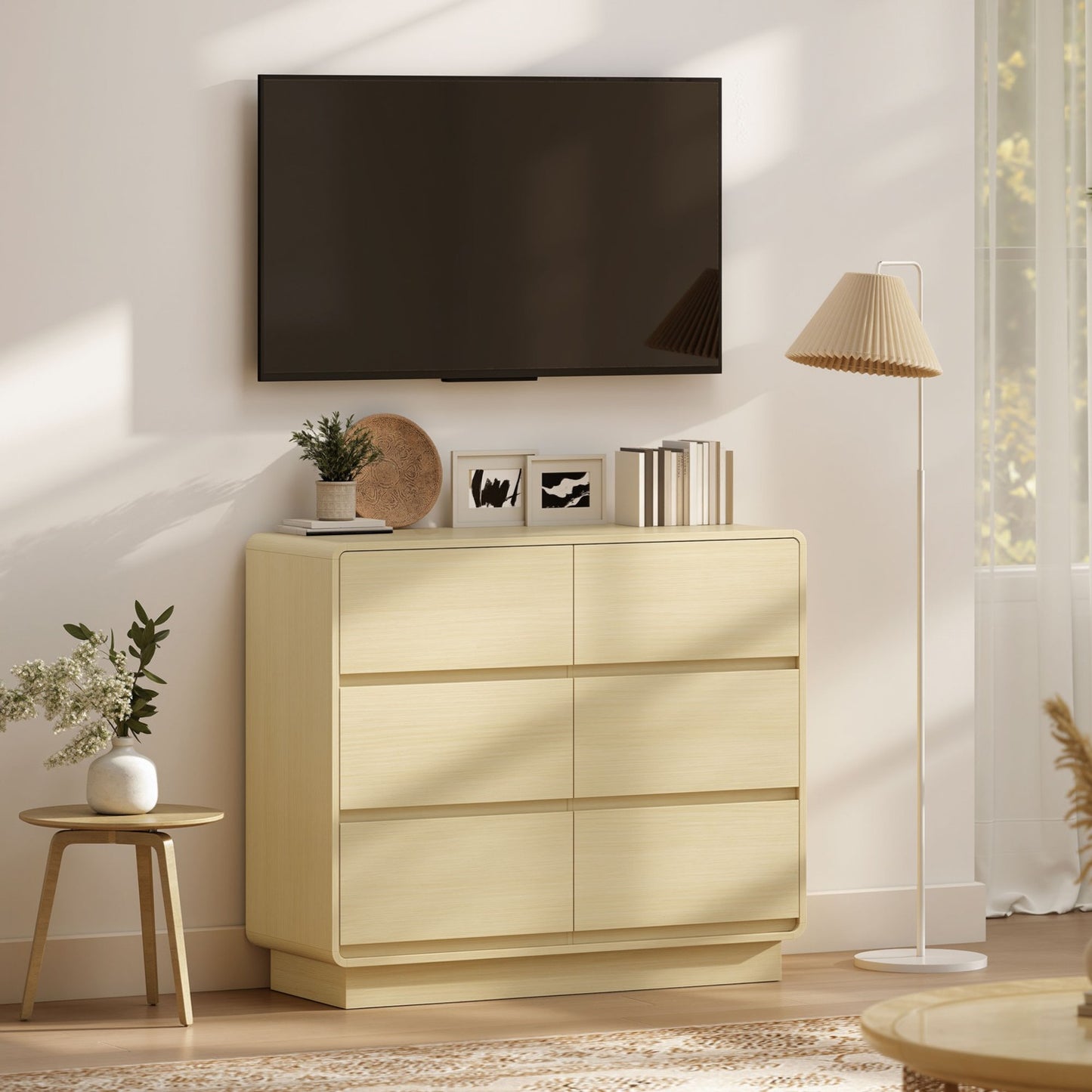 Sideboard with 6 Drawers, 100 cm, Natural Wood Finish