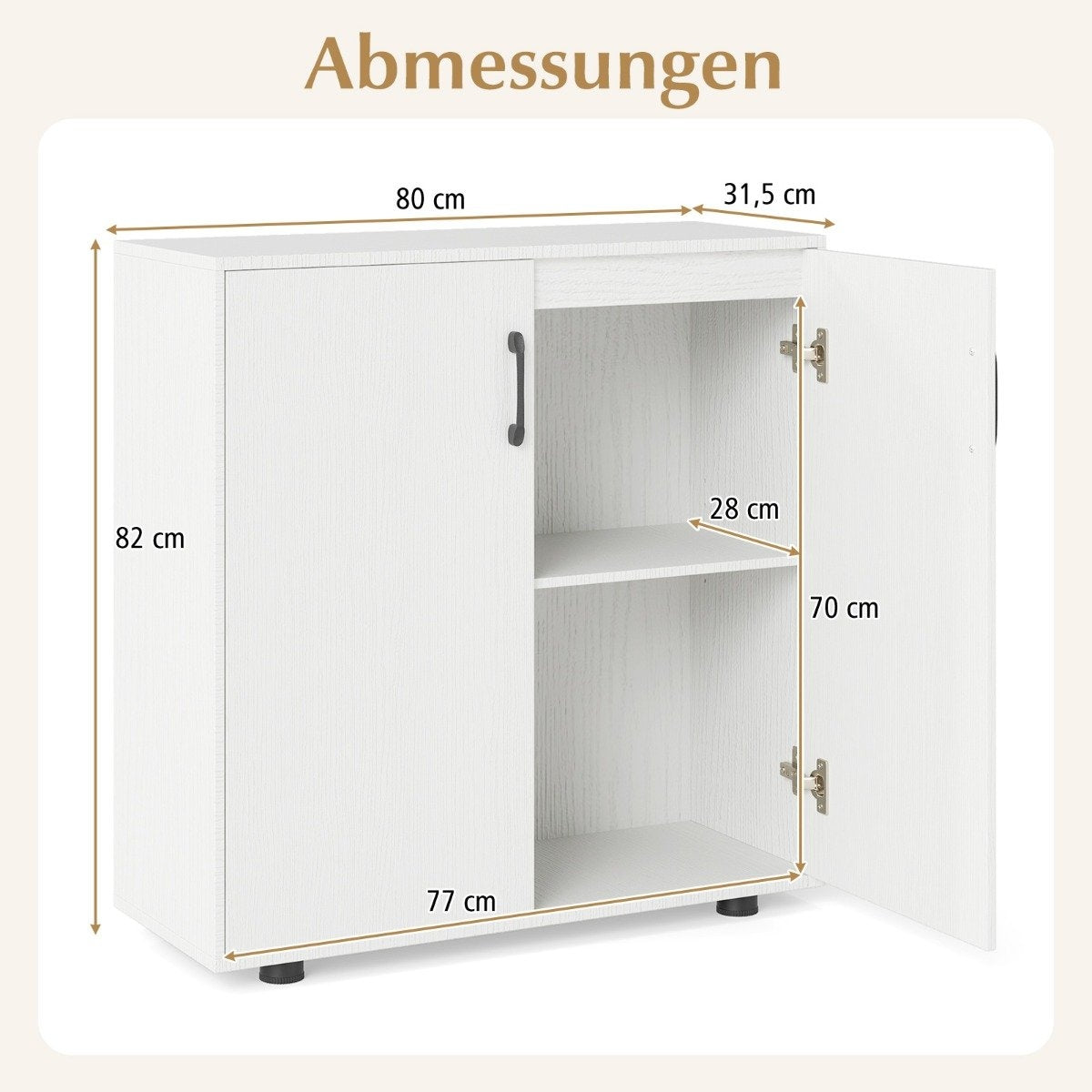 Sideboard with Adjustable Shelf, White Storage Cabinet
