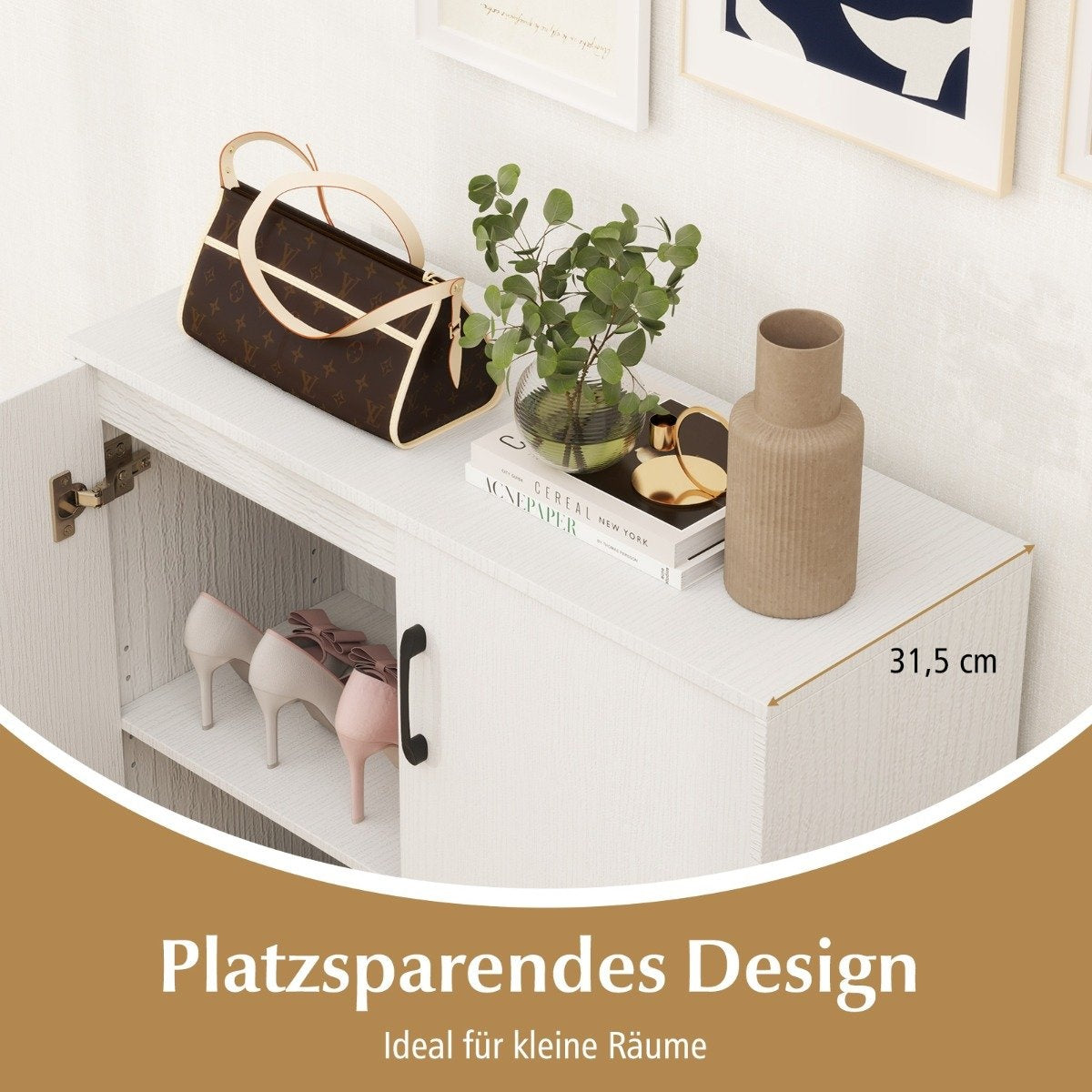 Sideboard with Adjustable Shelf, White Storage Cabinet