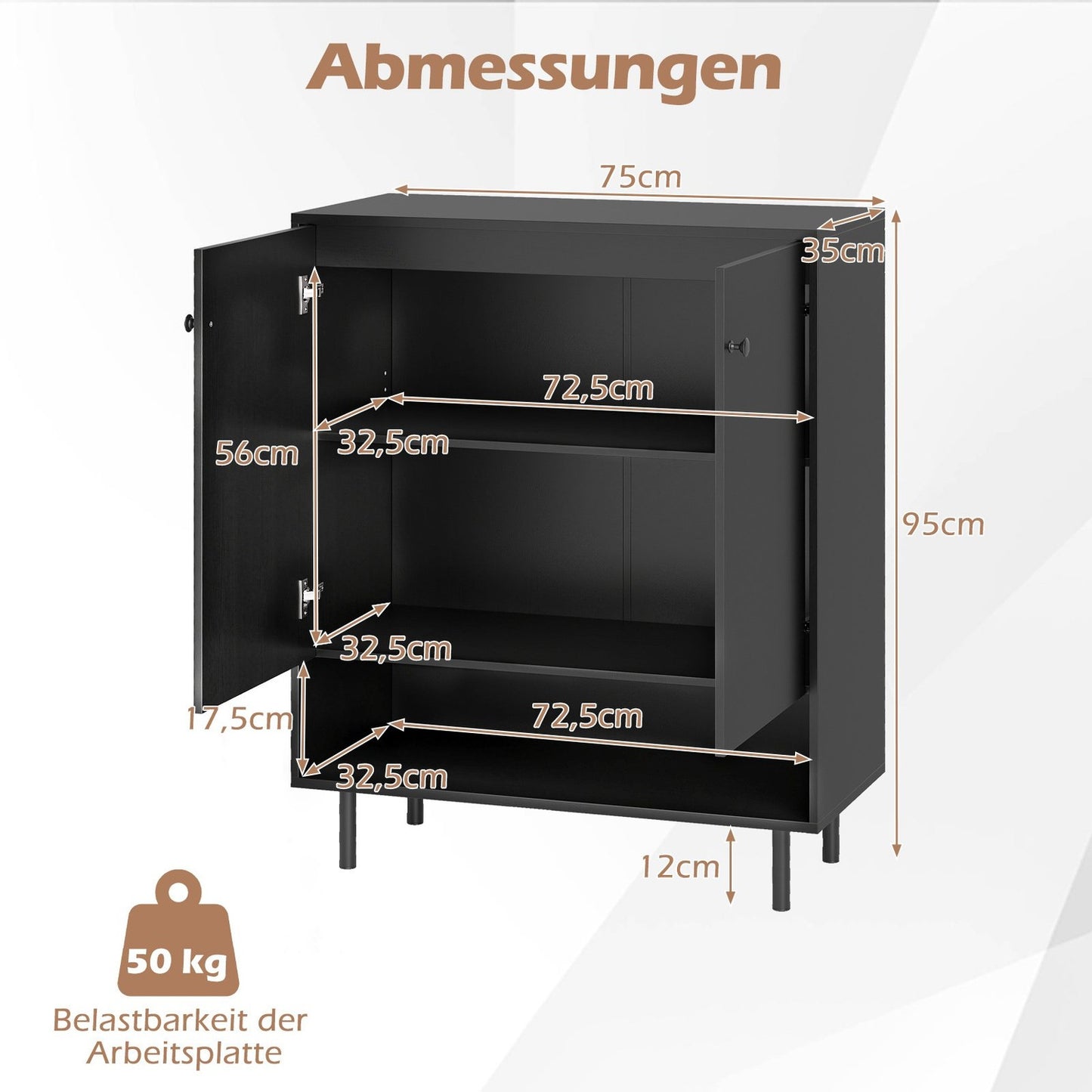 Sideboard with Adjustable Shelves, 2 Doors, 75x35x95 cm, Black