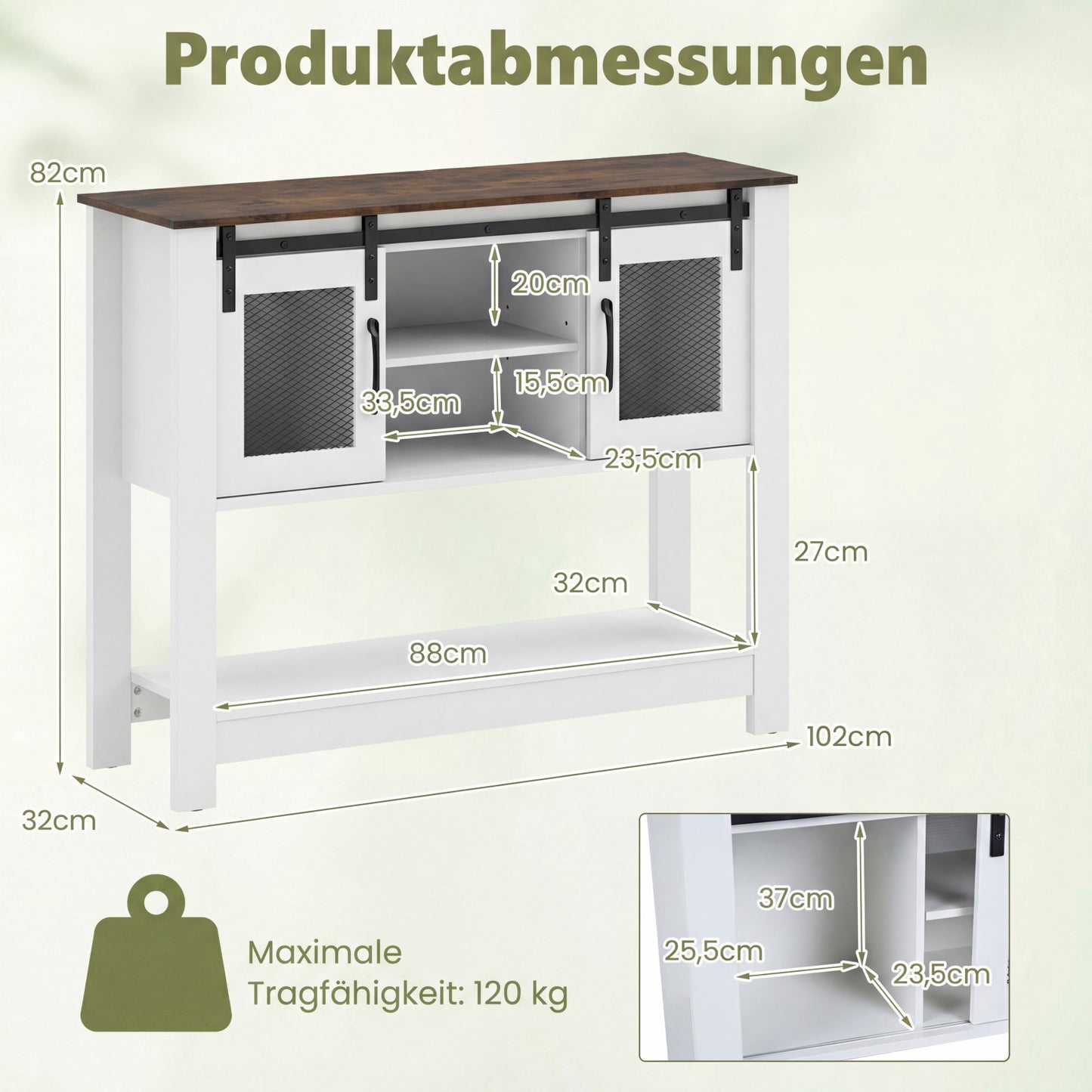 Sideboard with Adjustable Shelves and Sliding Doors