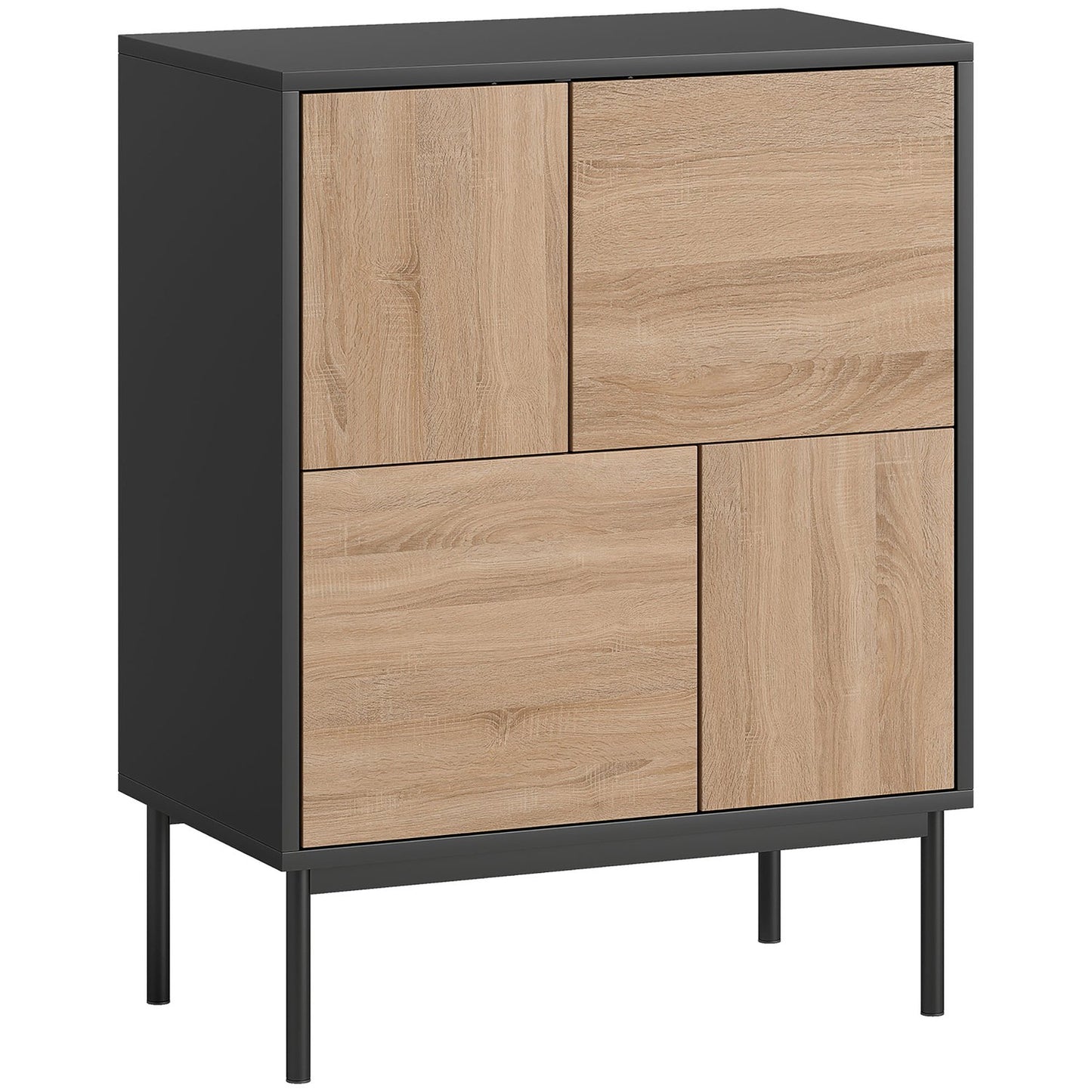 Sideboard with Push-to-Open Doors, Black/Natural Wood