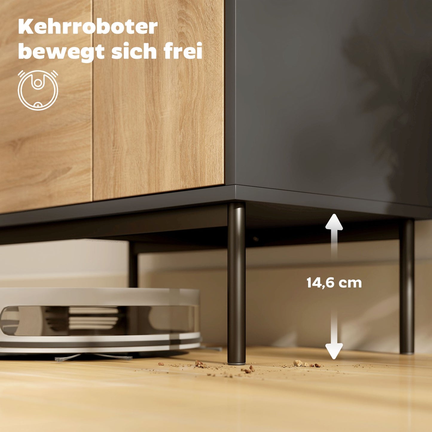 Sideboard with Push-to-Open Doors, Black/Natural Wood