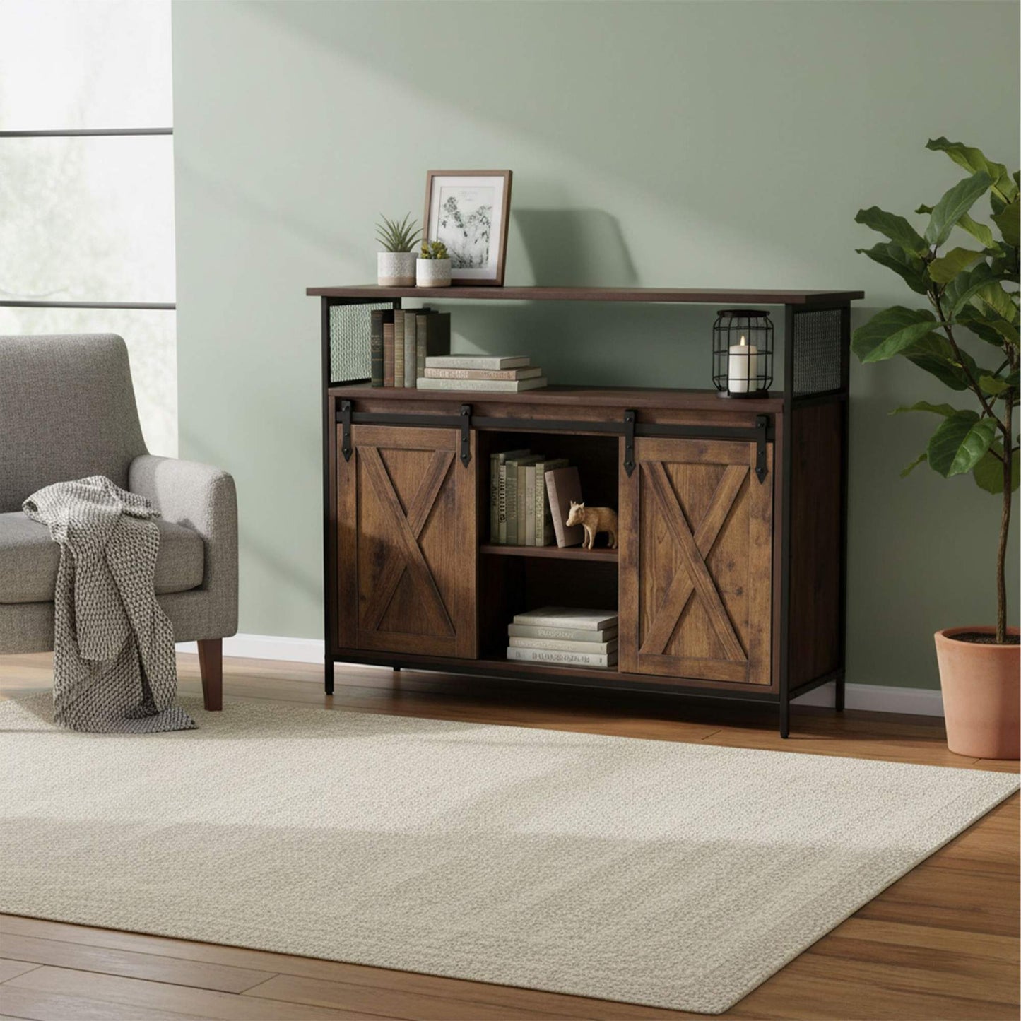 Sideboard with Sliding Barn Doors – Rustic Storage Cabinet