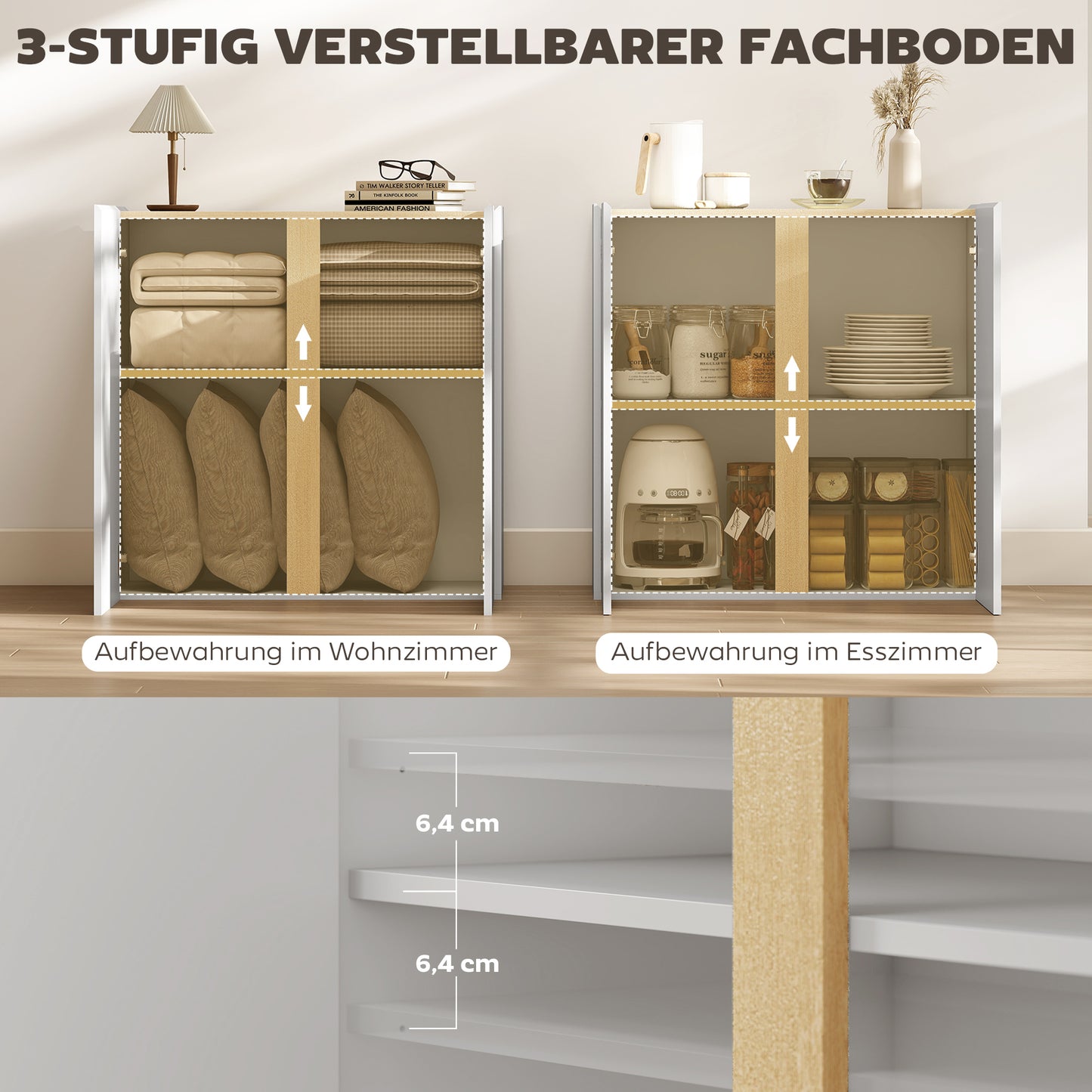 Sideboard with Soft-Close Doors, Adjustable Shelf, White