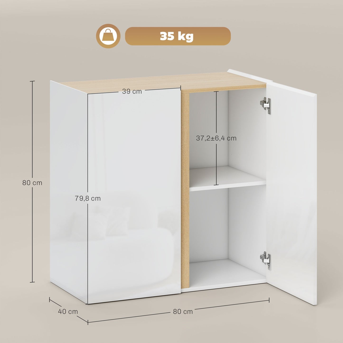 Sideboard with Soft-Close Doors, Adjustable Shelf, White